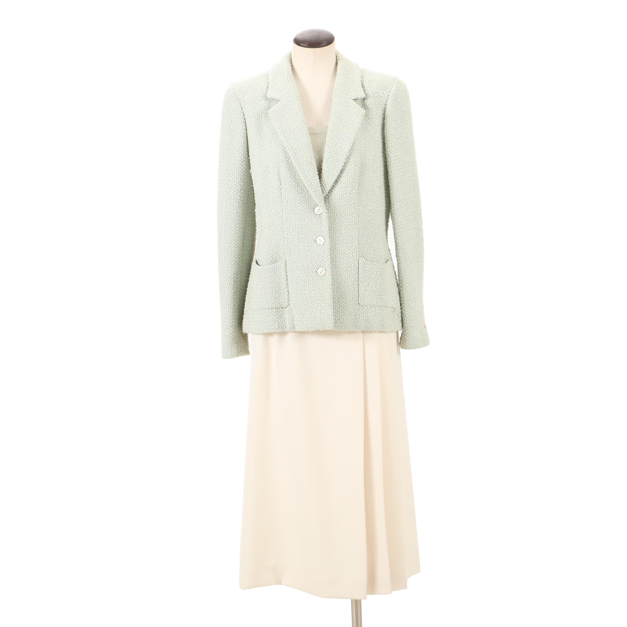 Chanel Spring/Summer 2003 Tweed Jacket with Knit Tank and Pleated Skirt