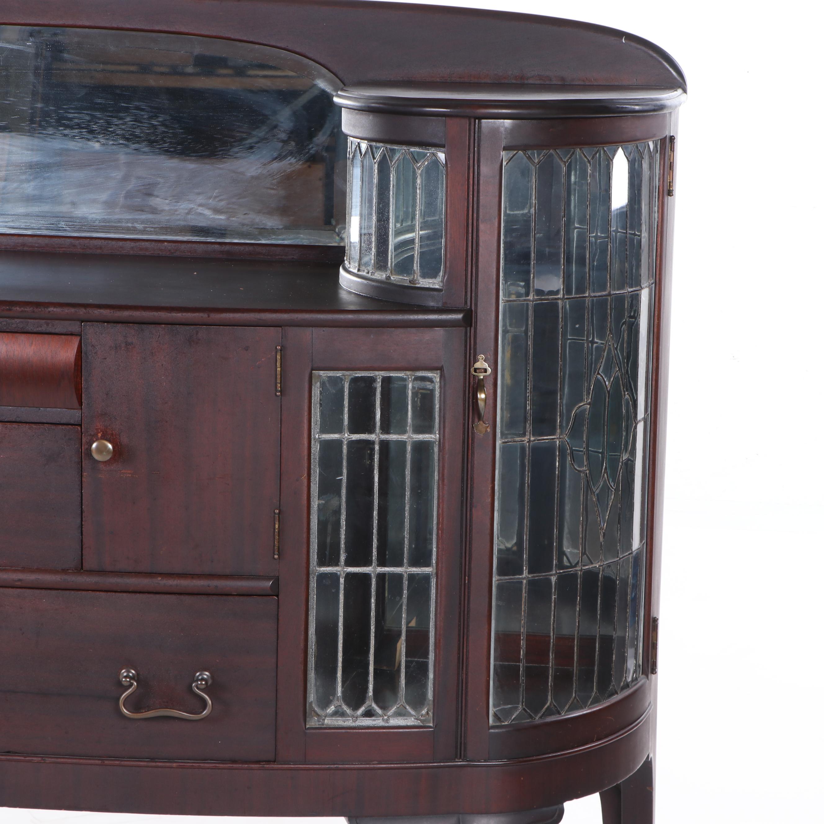 Chippendale Style Mahogany and Leaded Glass Sideboard, Early 20th Century