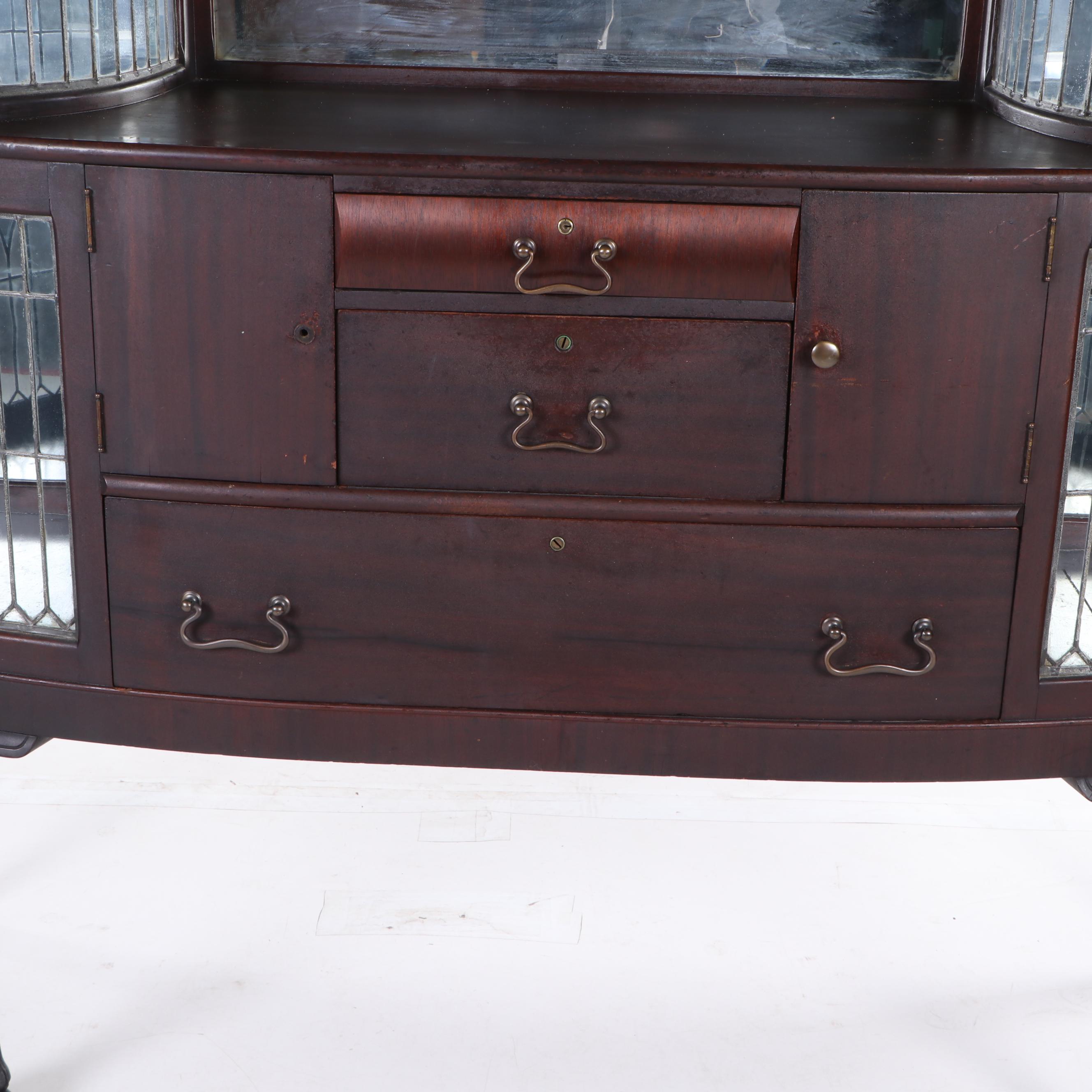 Chippendale Style Mahogany and Leaded Glass Sideboard, Early 20th Century