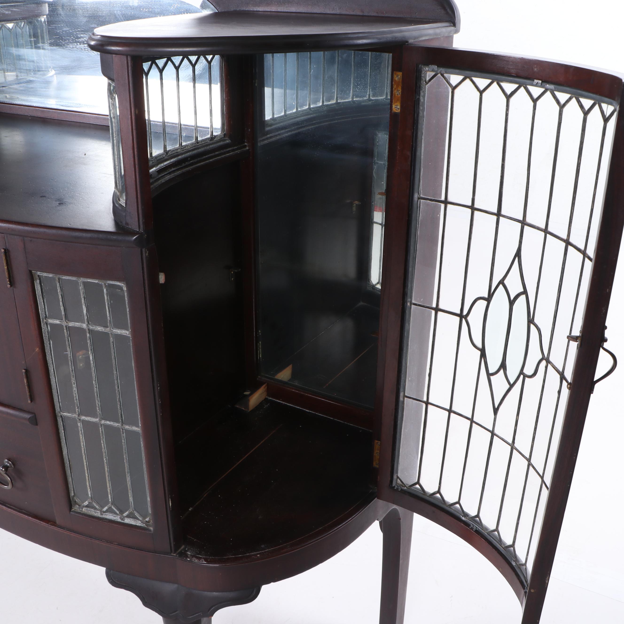 Chippendale Style Mahogany and Leaded Glass Sideboard, Early 20th Century