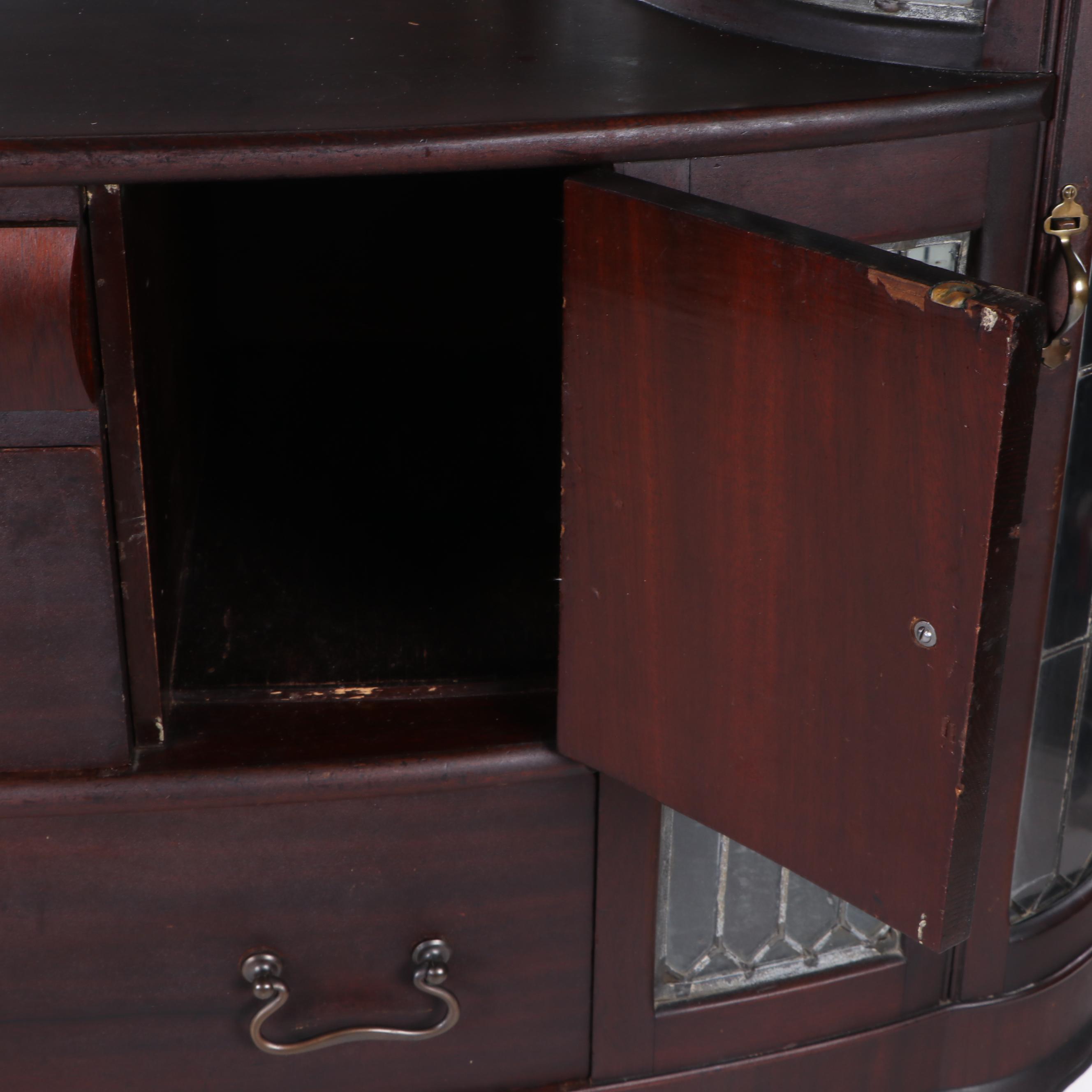Chippendale Style Mahogany and Leaded Glass Sideboard, Early 20th Century