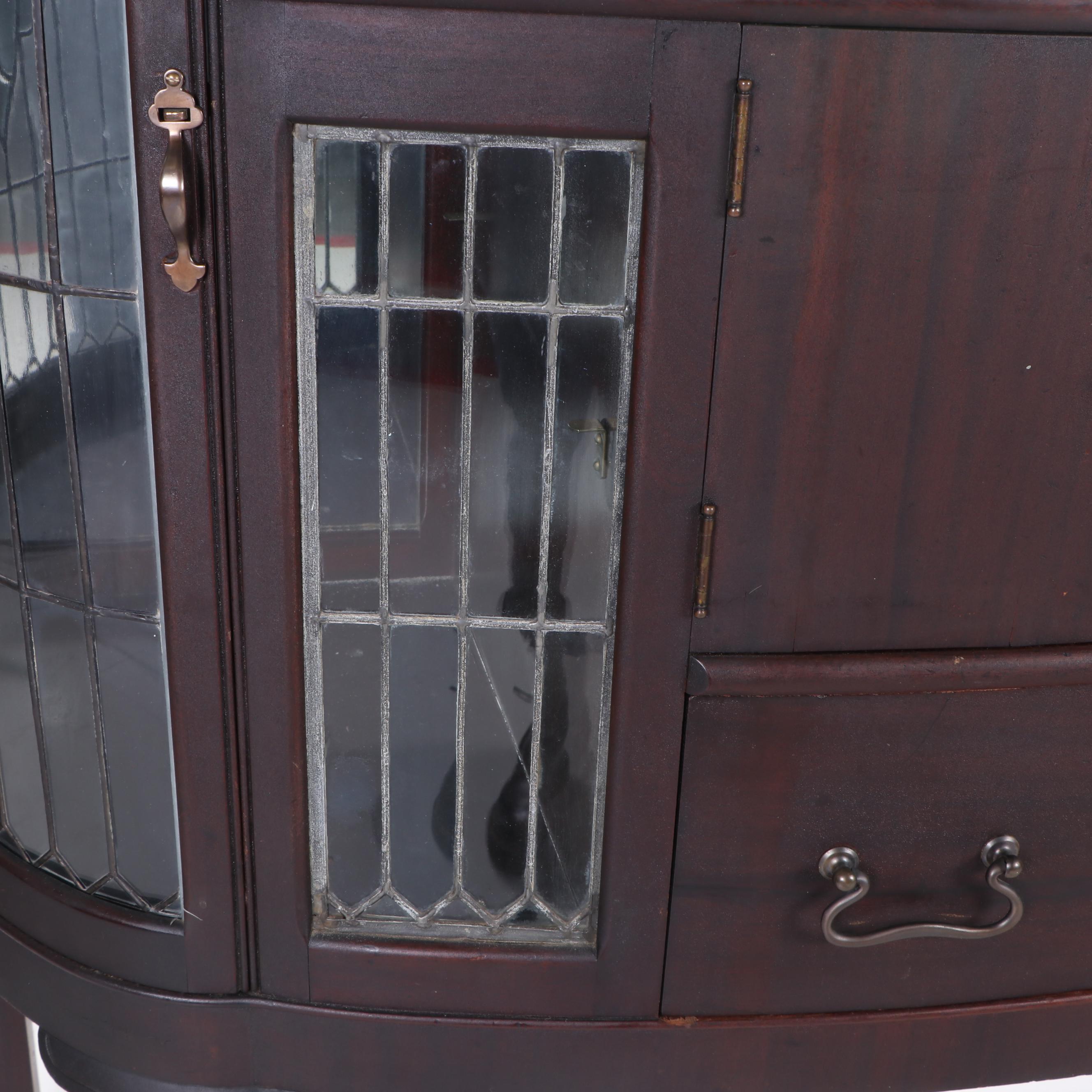 Chippendale Style Mahogany and Leaded Glass Sideboard, Early 20th Century