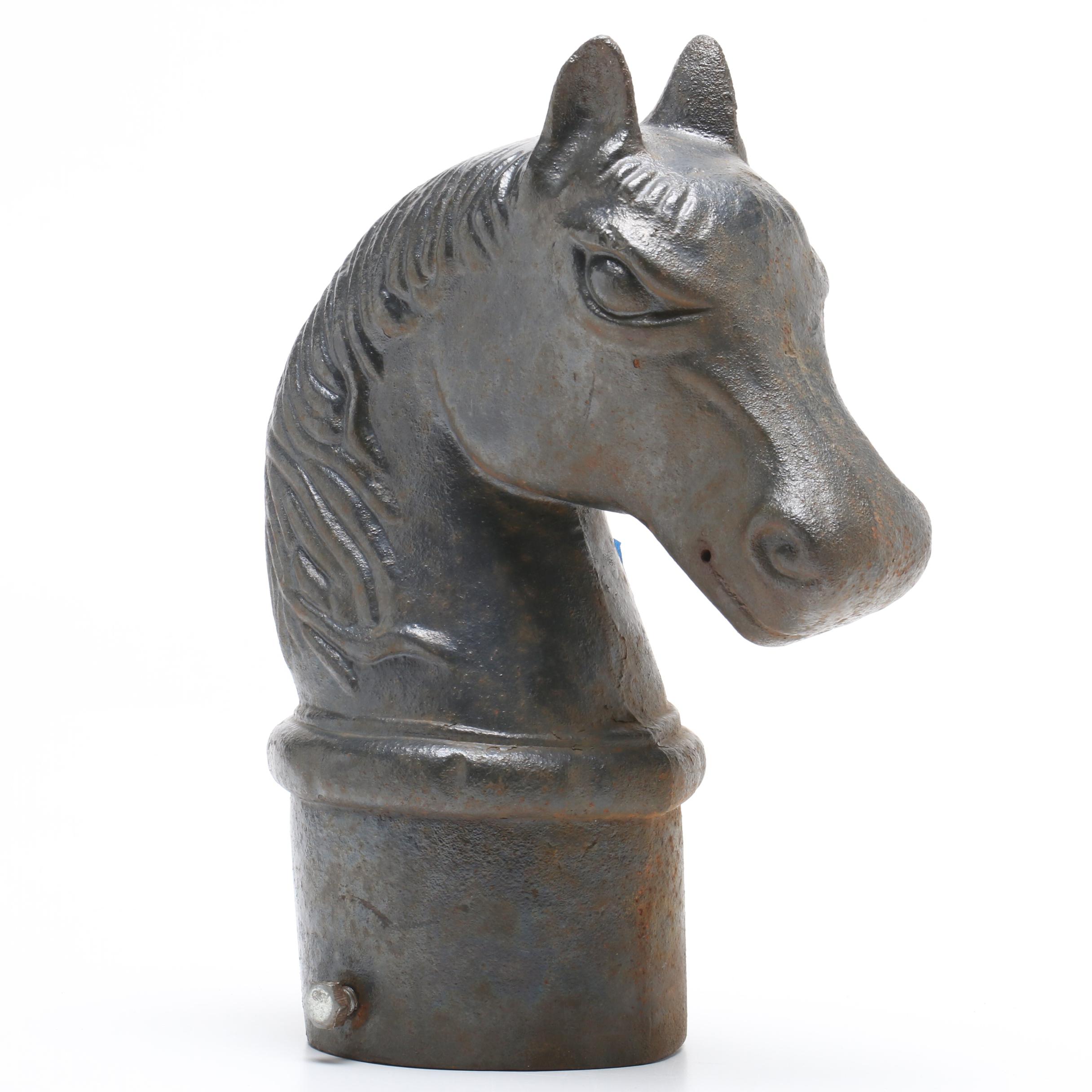 Cast Metal Figural Horse Hitching Post Top