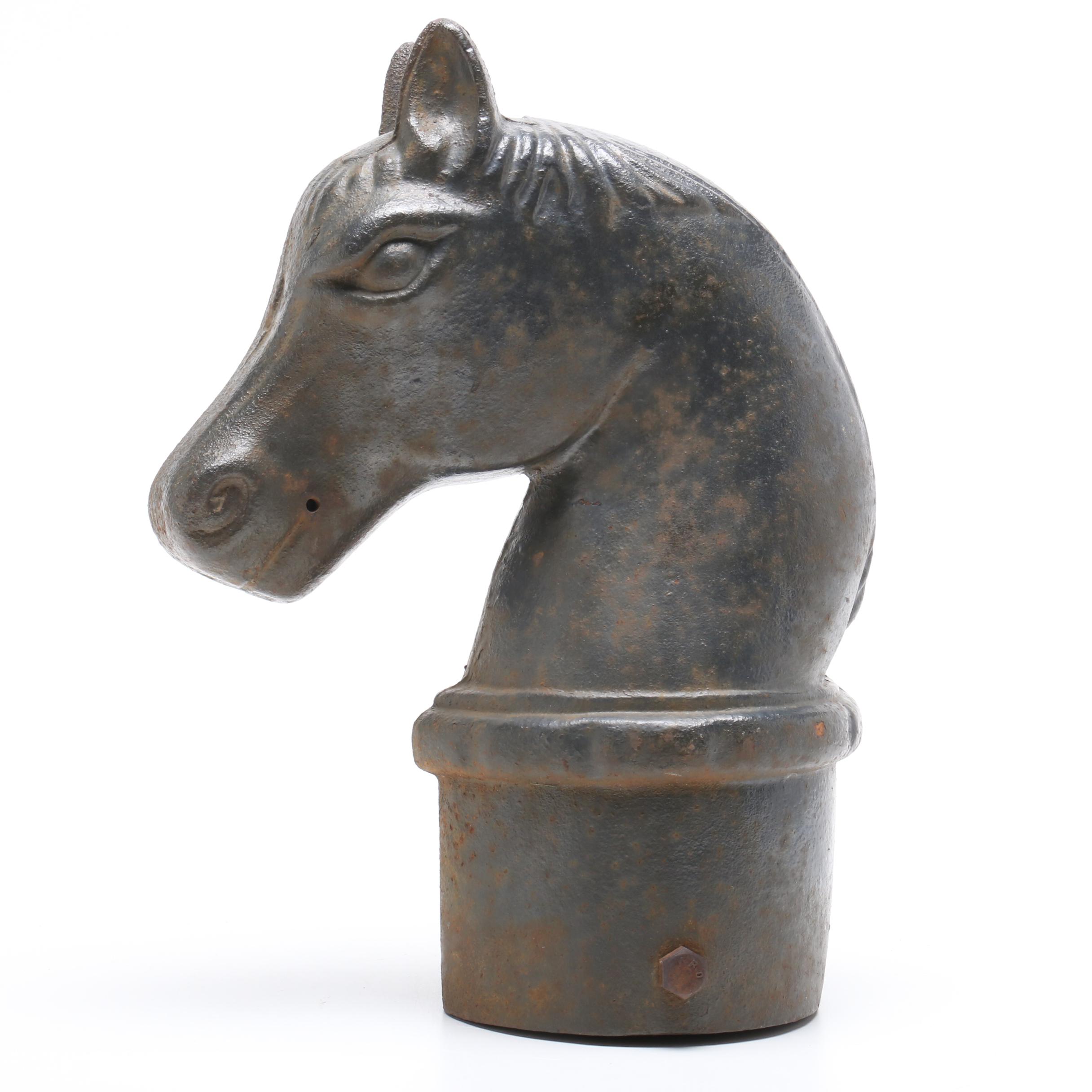 Cast Metal Figural Horse Hitching Post Top