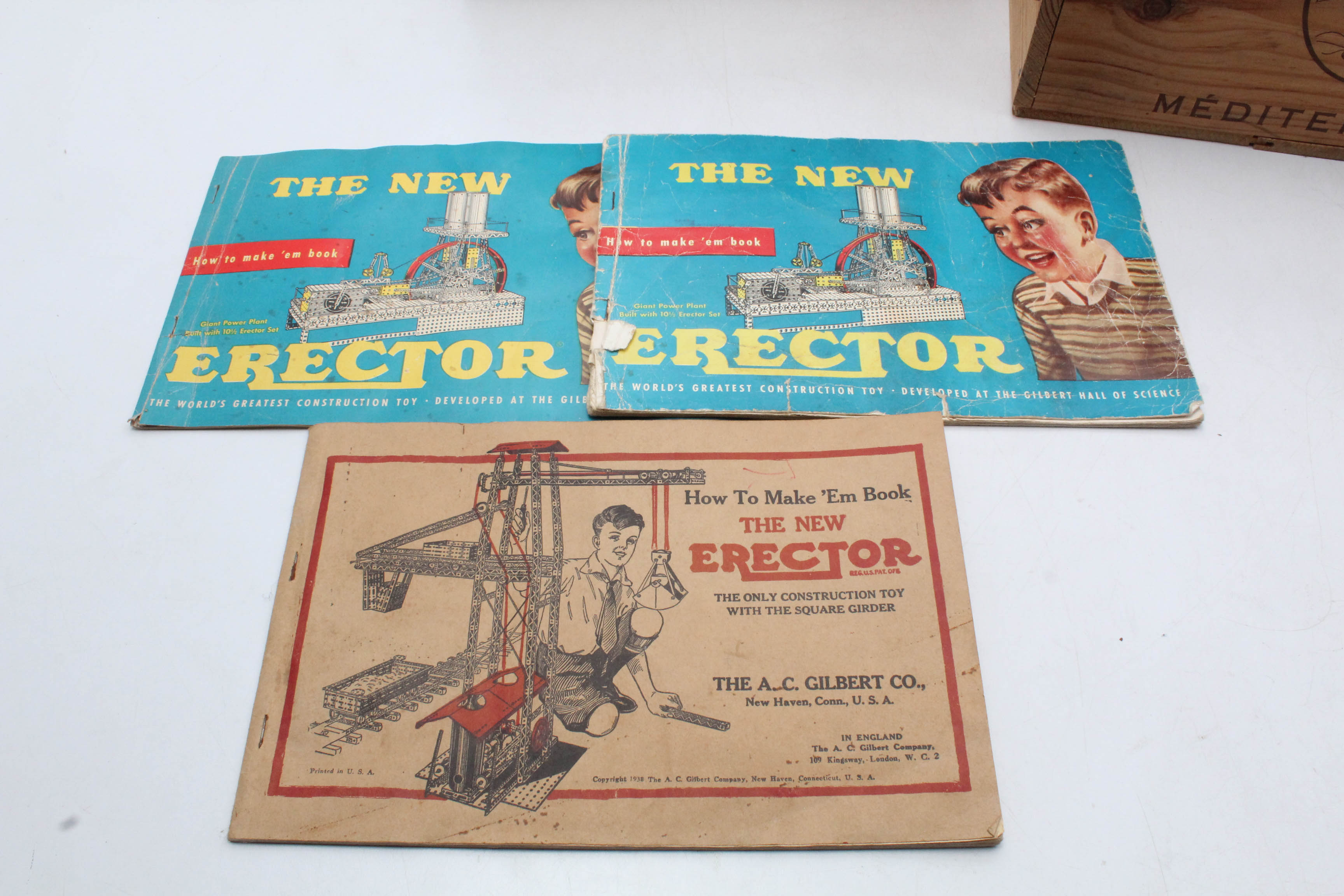 Vintage Erector Set and Tinker Toys With Wooden Boxes