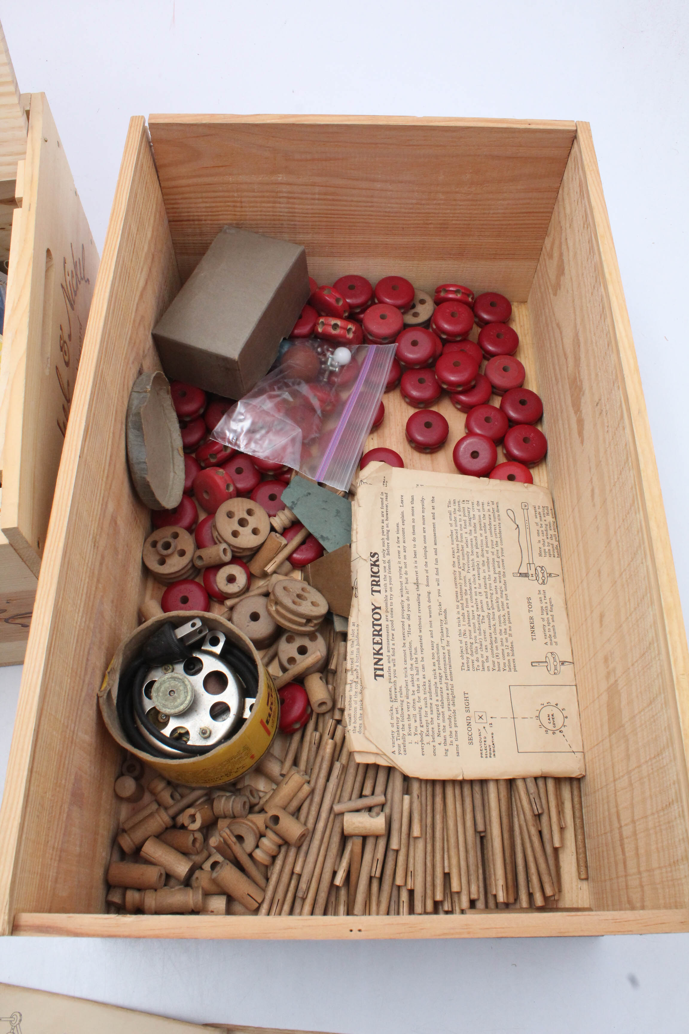 Vintage Erector Set and Tinker Toys With Wooden Boxes