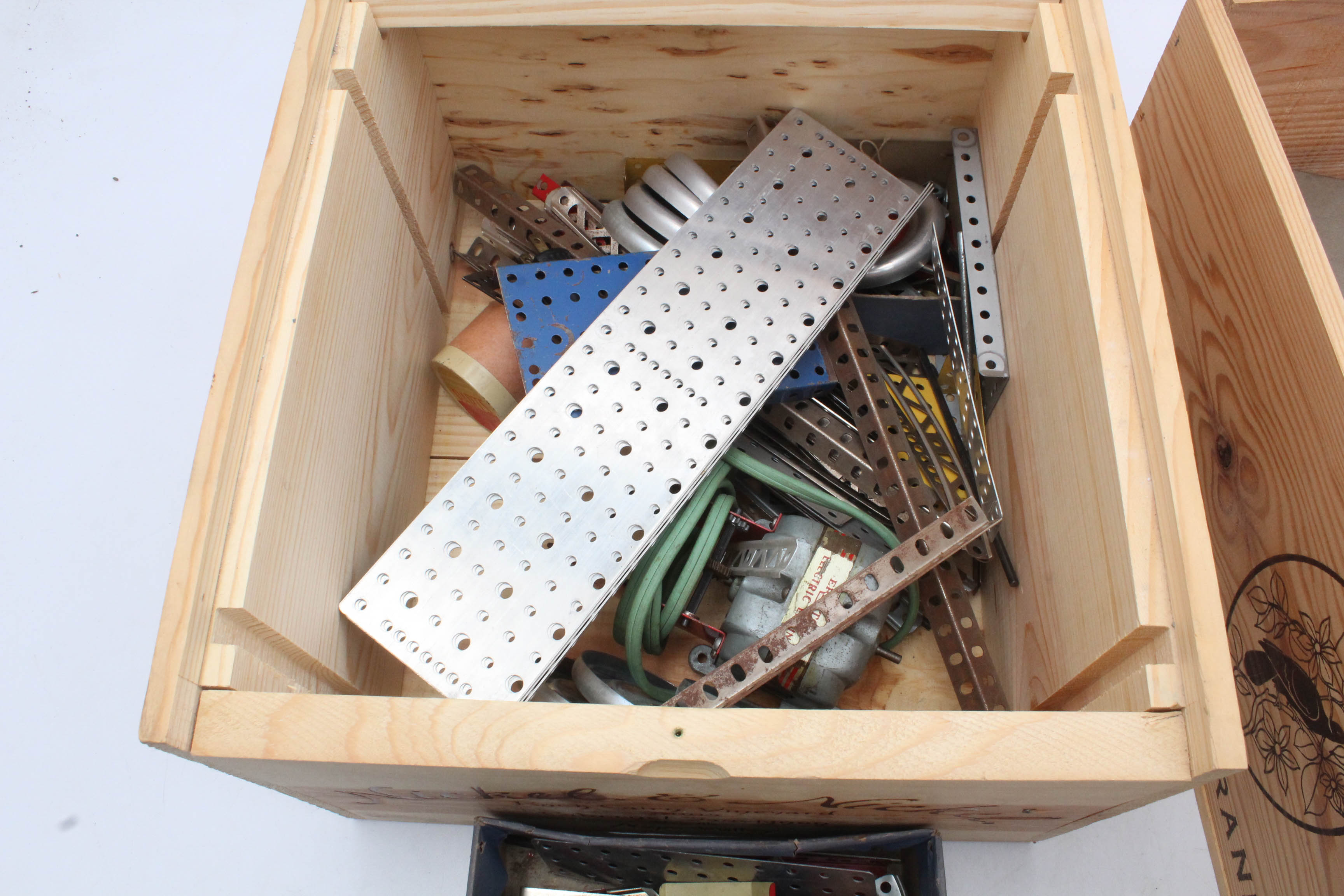 Vintage Erector Set and Tinker Toys With Wooden Boxes