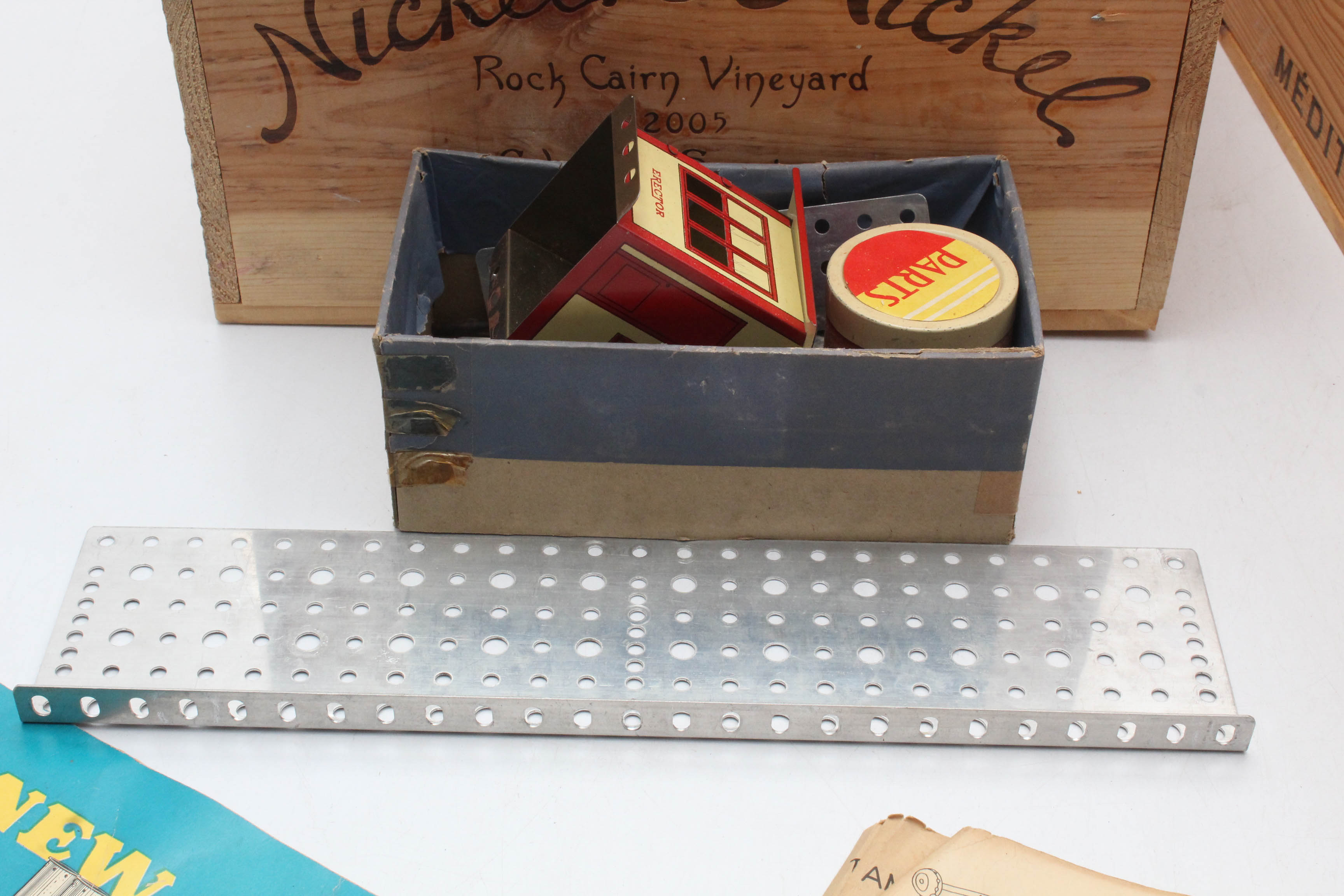 Vintage Erector Set and Tinker Toys With Wooden Boxes