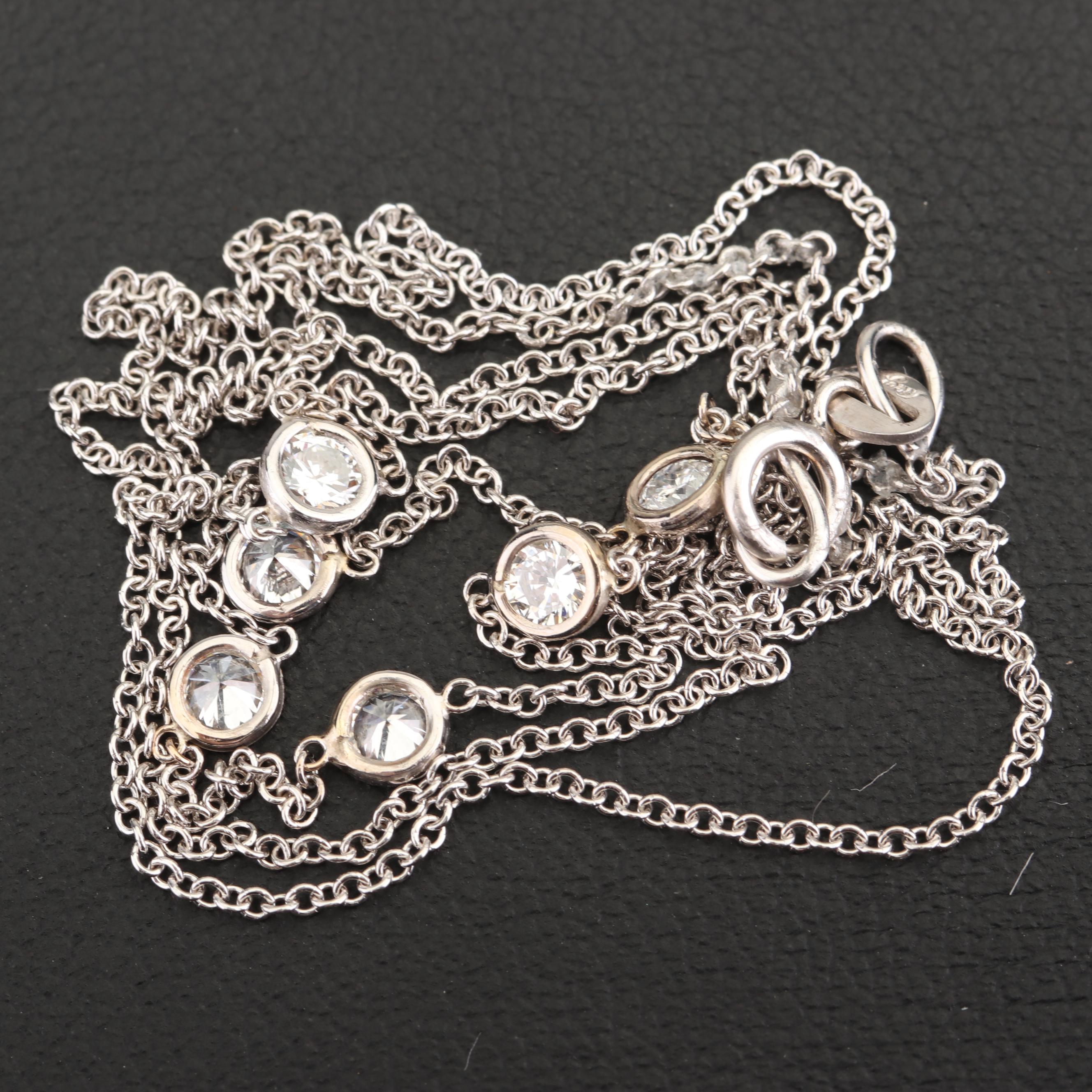 14K White Gold and Diamond Drop Necklace