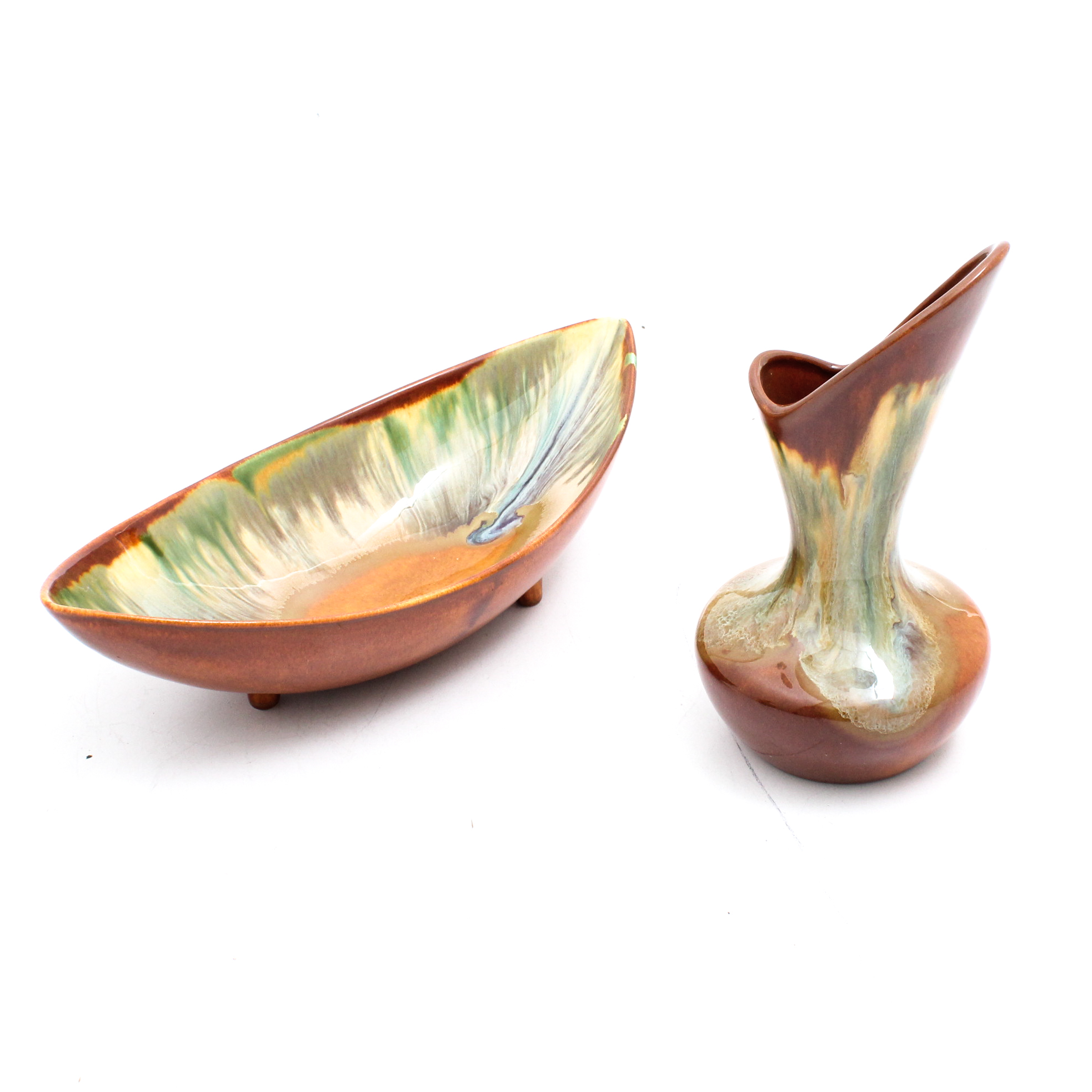 Royal Haeger Briar Agate Bowl and Vase, Mid Century Everything But