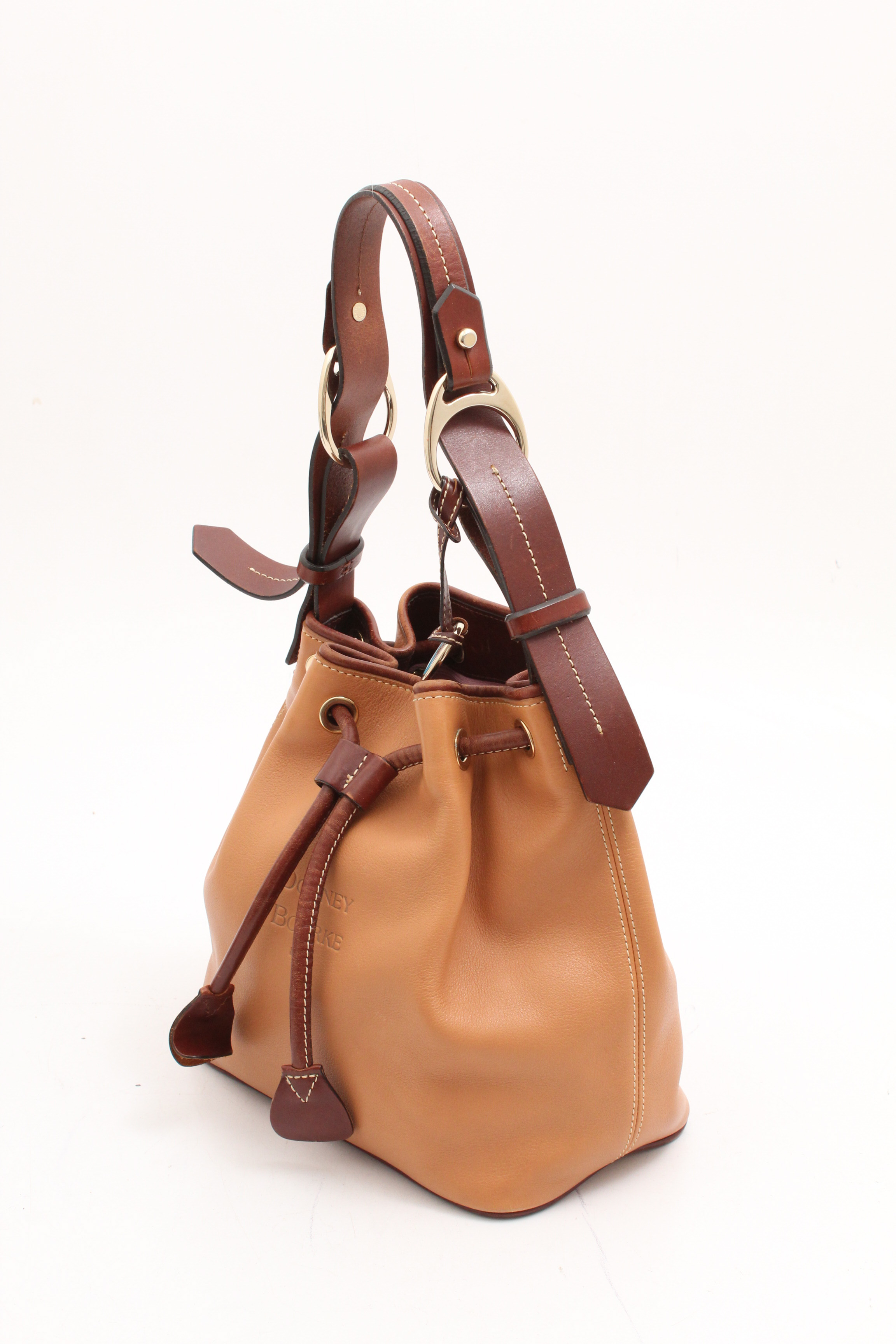 Dooney & Bourke Pebbled Leather Drawstring Bucket Bag in Desert
