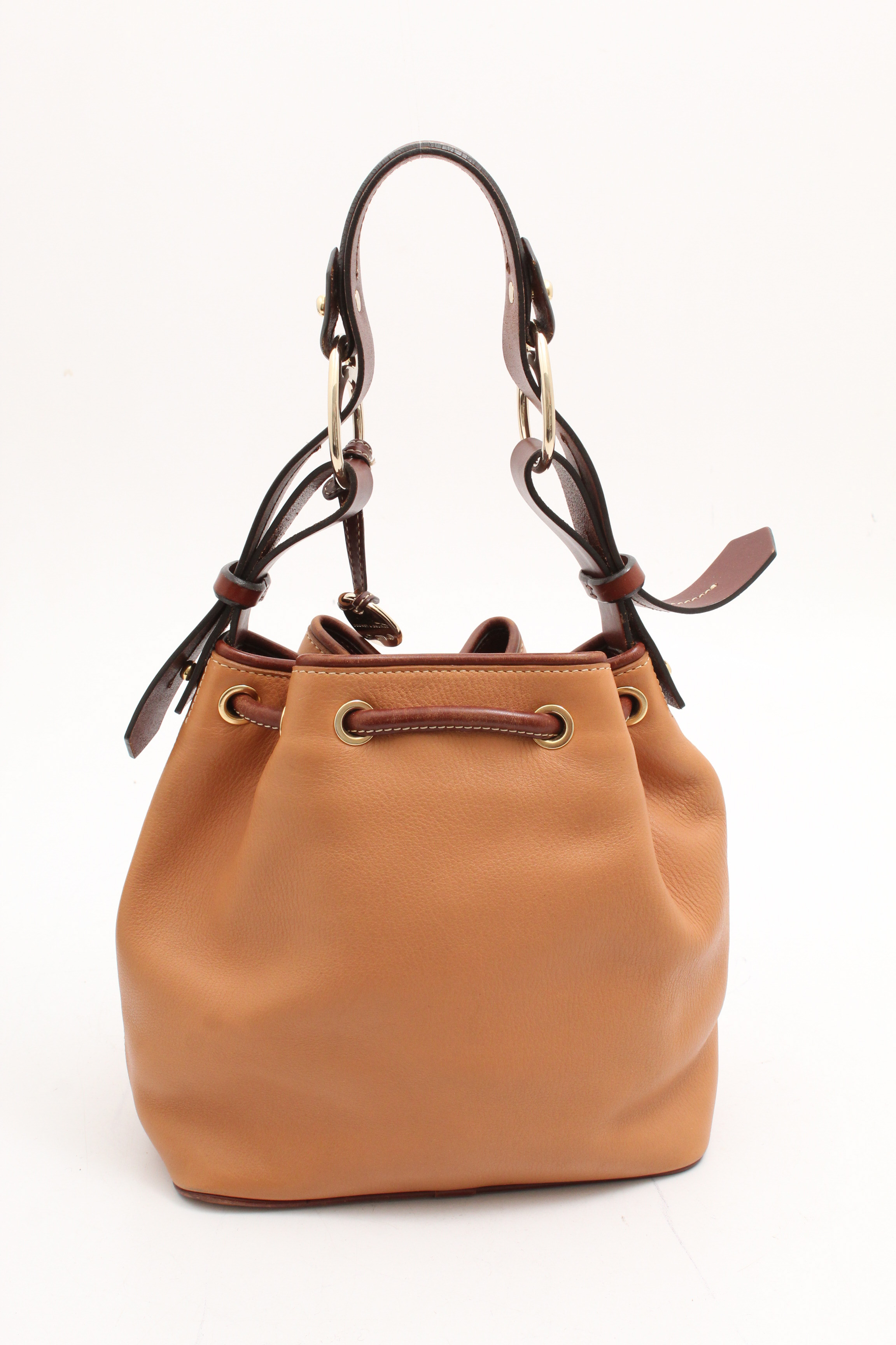 Dooney & Bourke Pebbled Leather Drawstring Bucket Bag in Desert