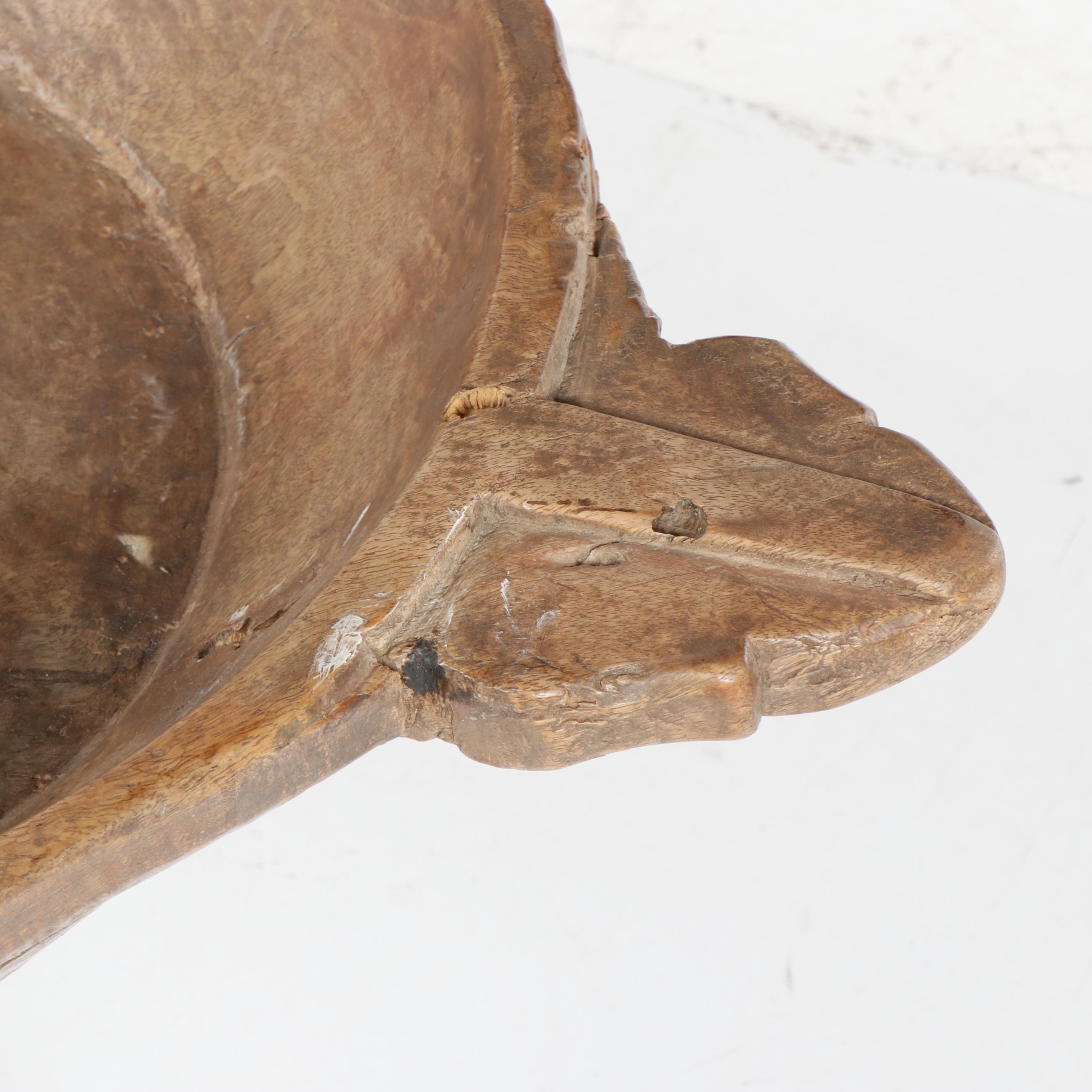 Primitive Wooden Dough Bowl with Iron Stand Accent Table, 19th Century and Later