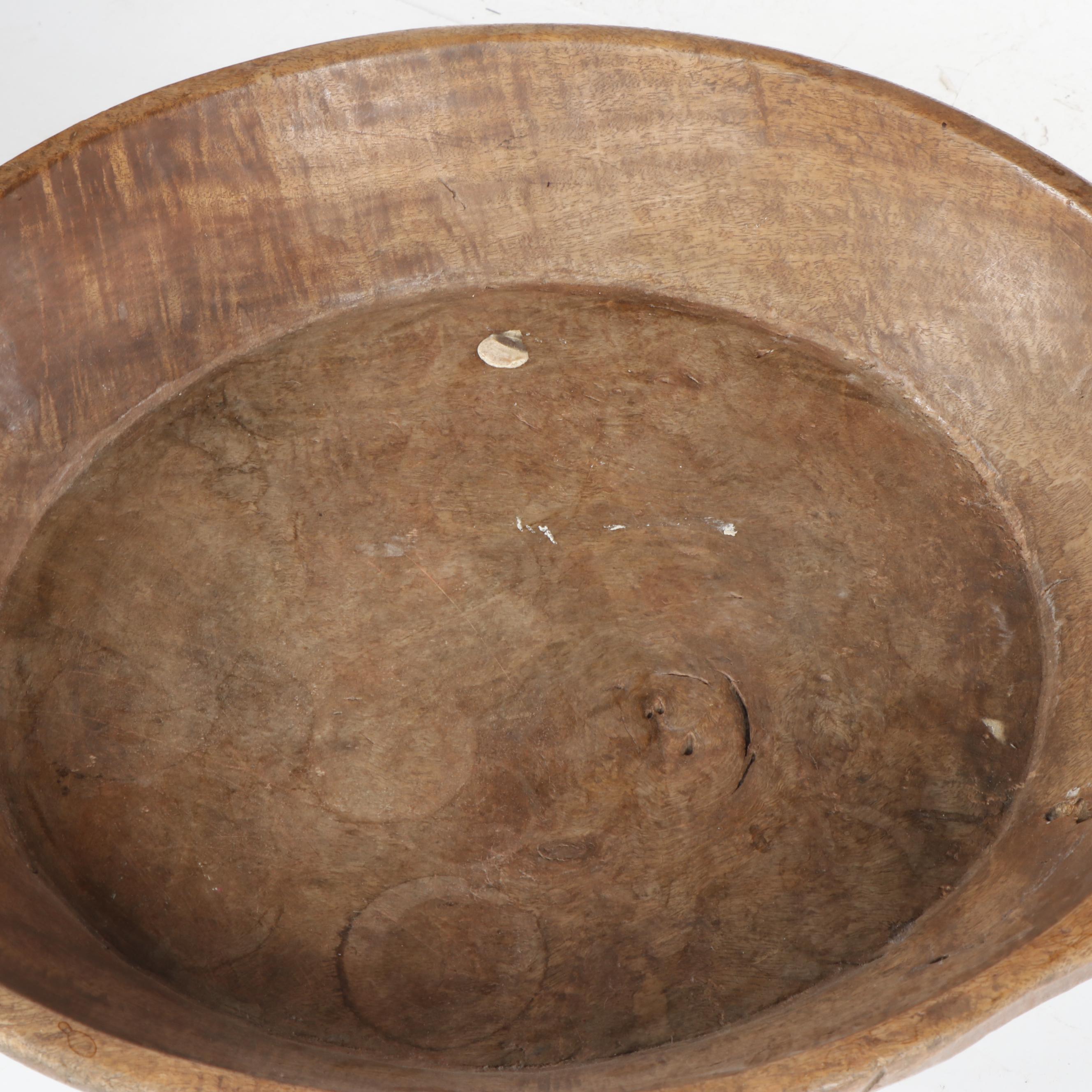 Primitive Wooden Dough Bowl with Iron Stand Accent Table, 19th Century and Later