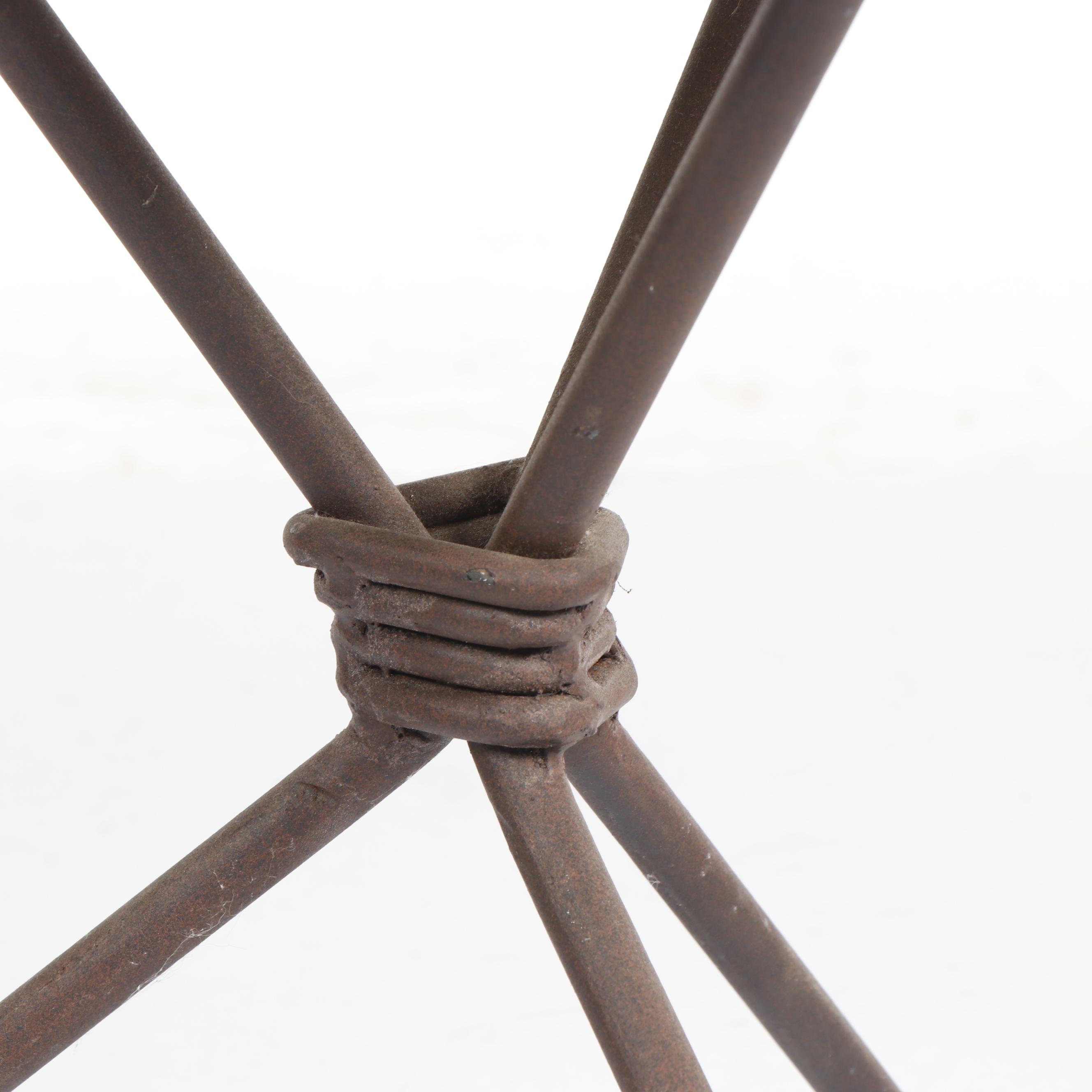 Primitive Wooden Dough Bowl with Iron Stand Accent Table, 19th Century and Later