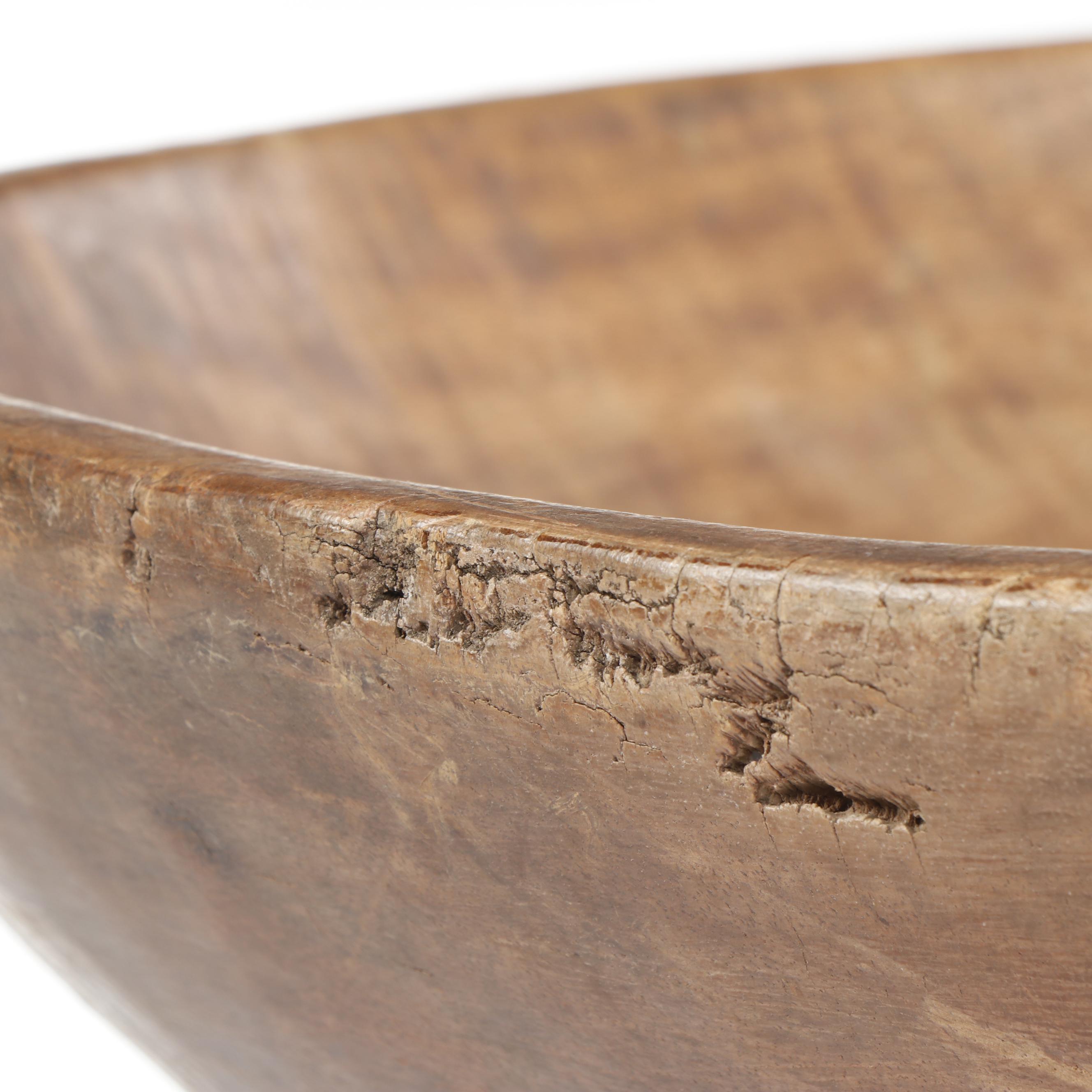 Primitive Wooden Dough Bowl with Iron Stand Accent Table, 19th Century and Later