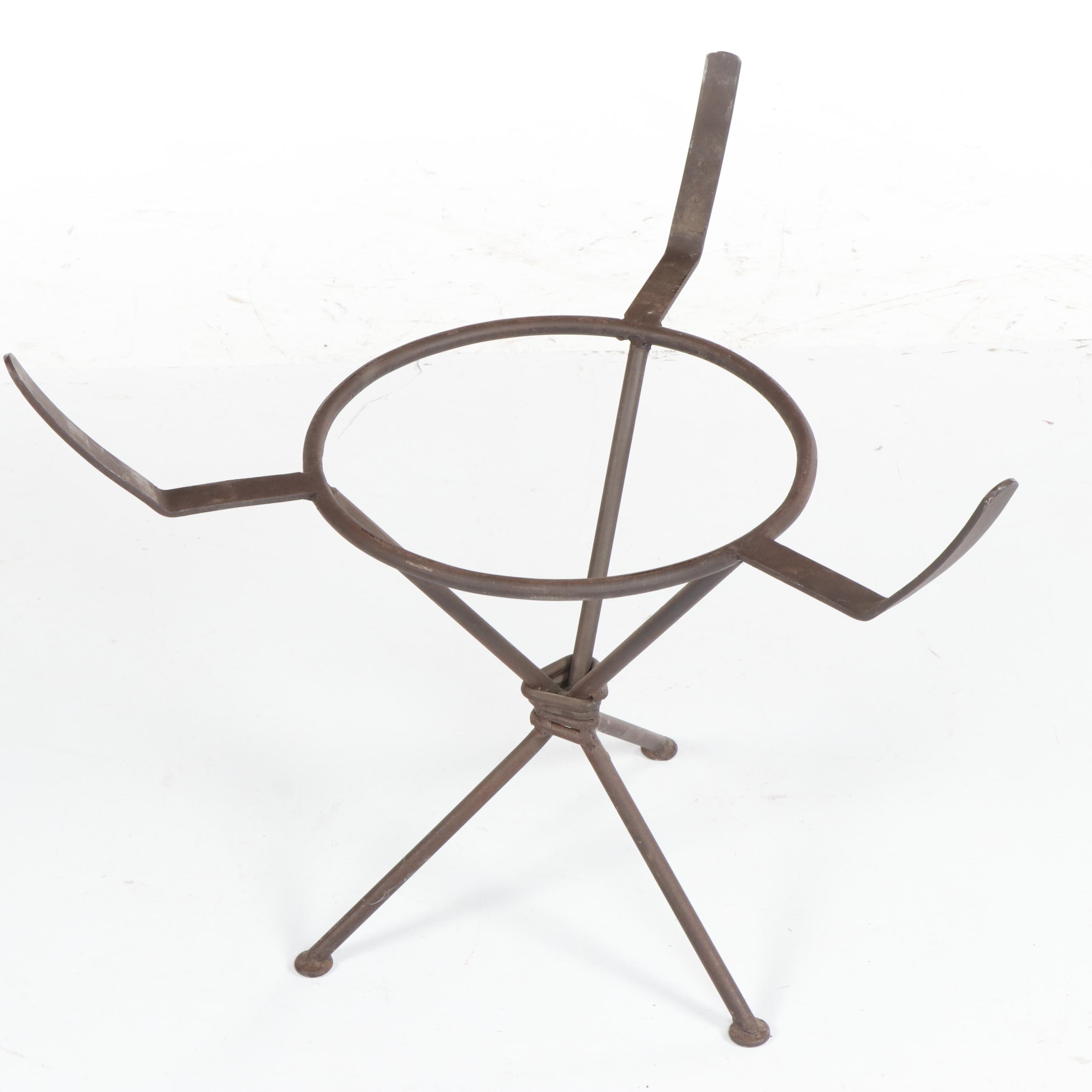 Primitive Wooden Dough Bowl with Iron Stand Accent Table, 19th Century and Later