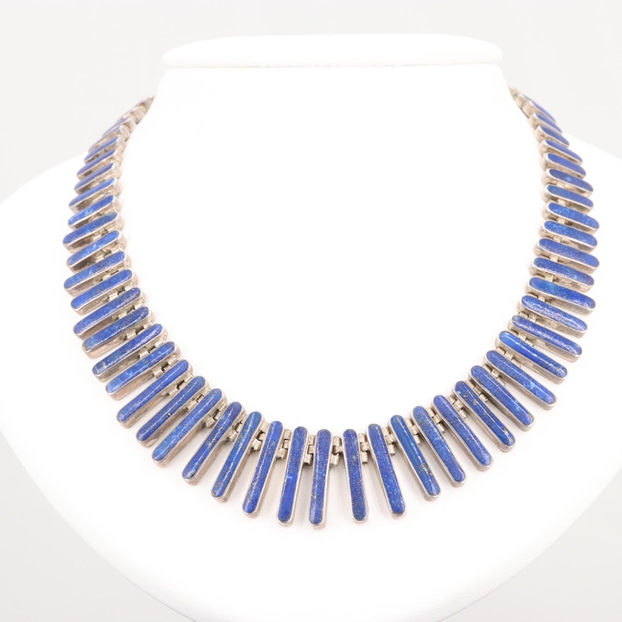 950 Silver Graduated Lapis Lazuli Statement Necklace