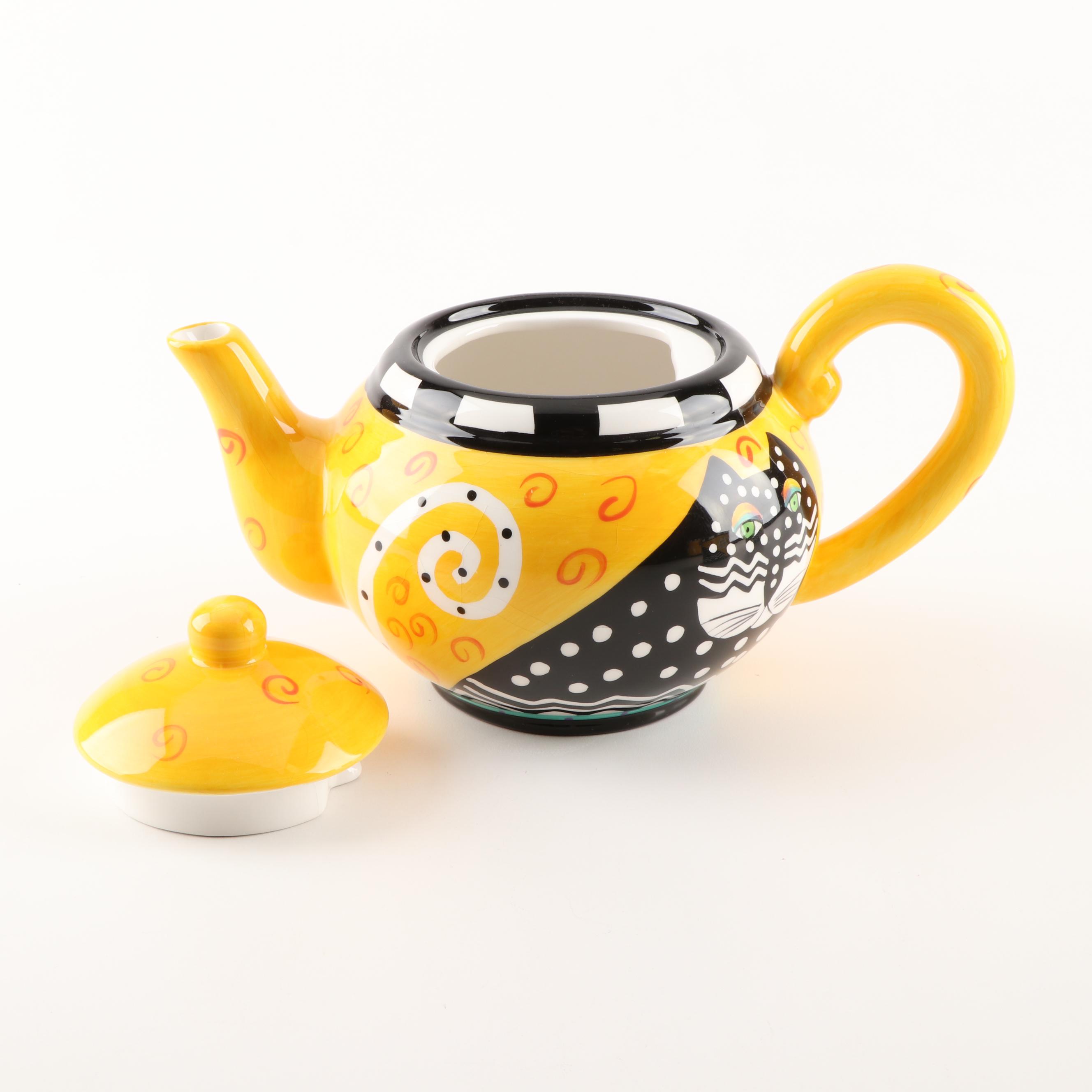 Laurel Burch Tea Set with Black Spotted Cat