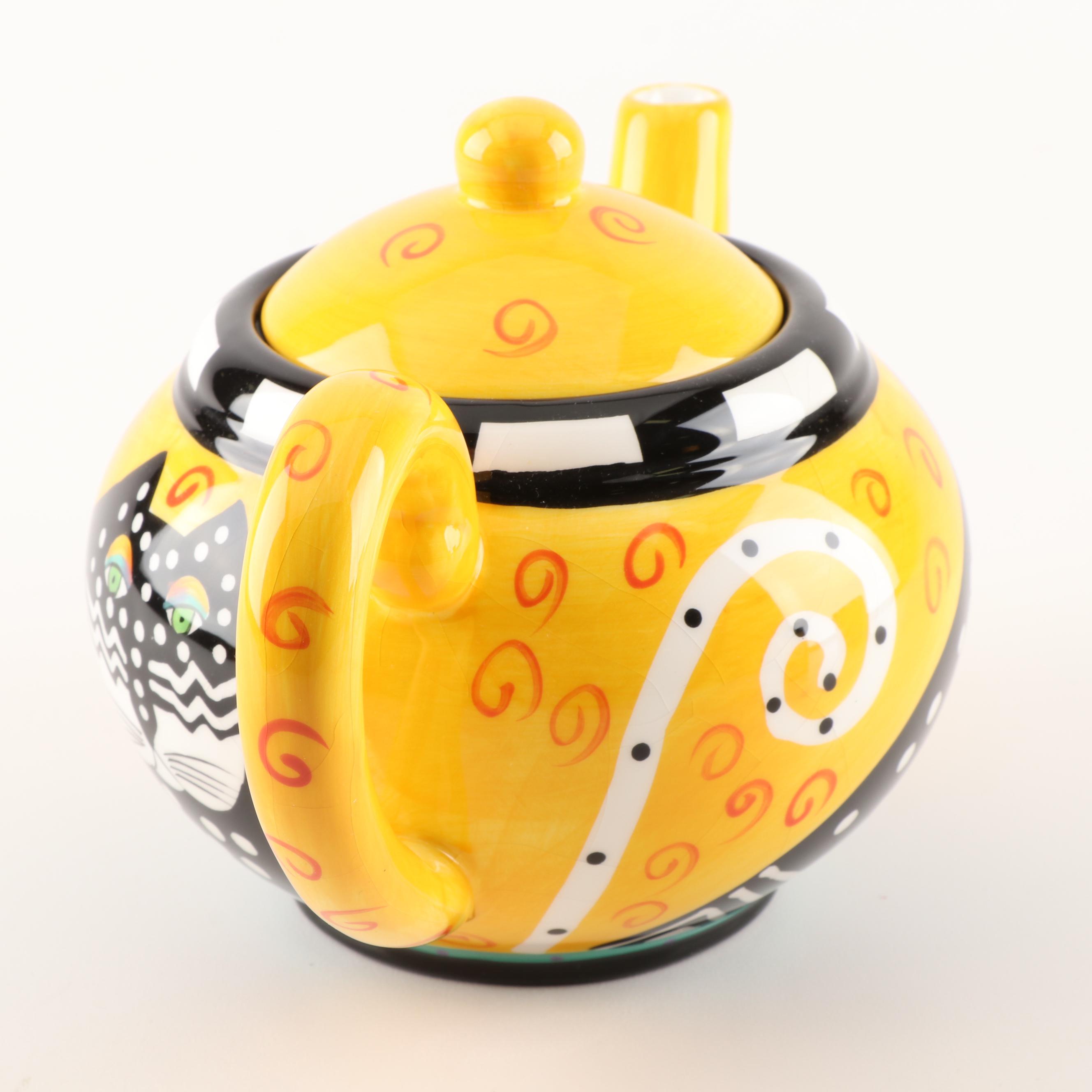 Laurel Burch Tea Set with Black Spotted Cat