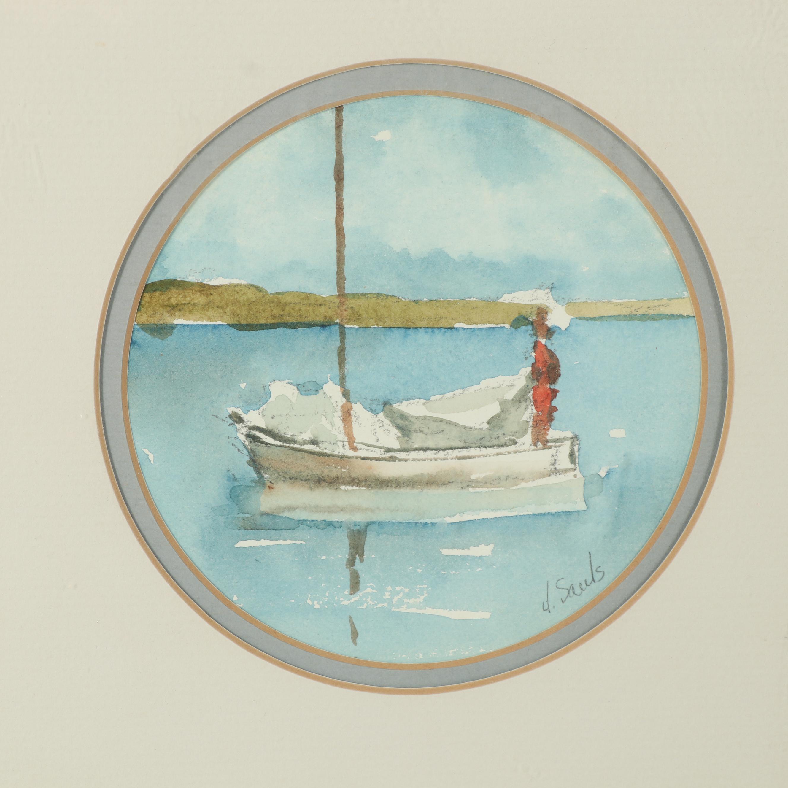 Jean Lay Sauls Watercolor Painting of a Sailboat