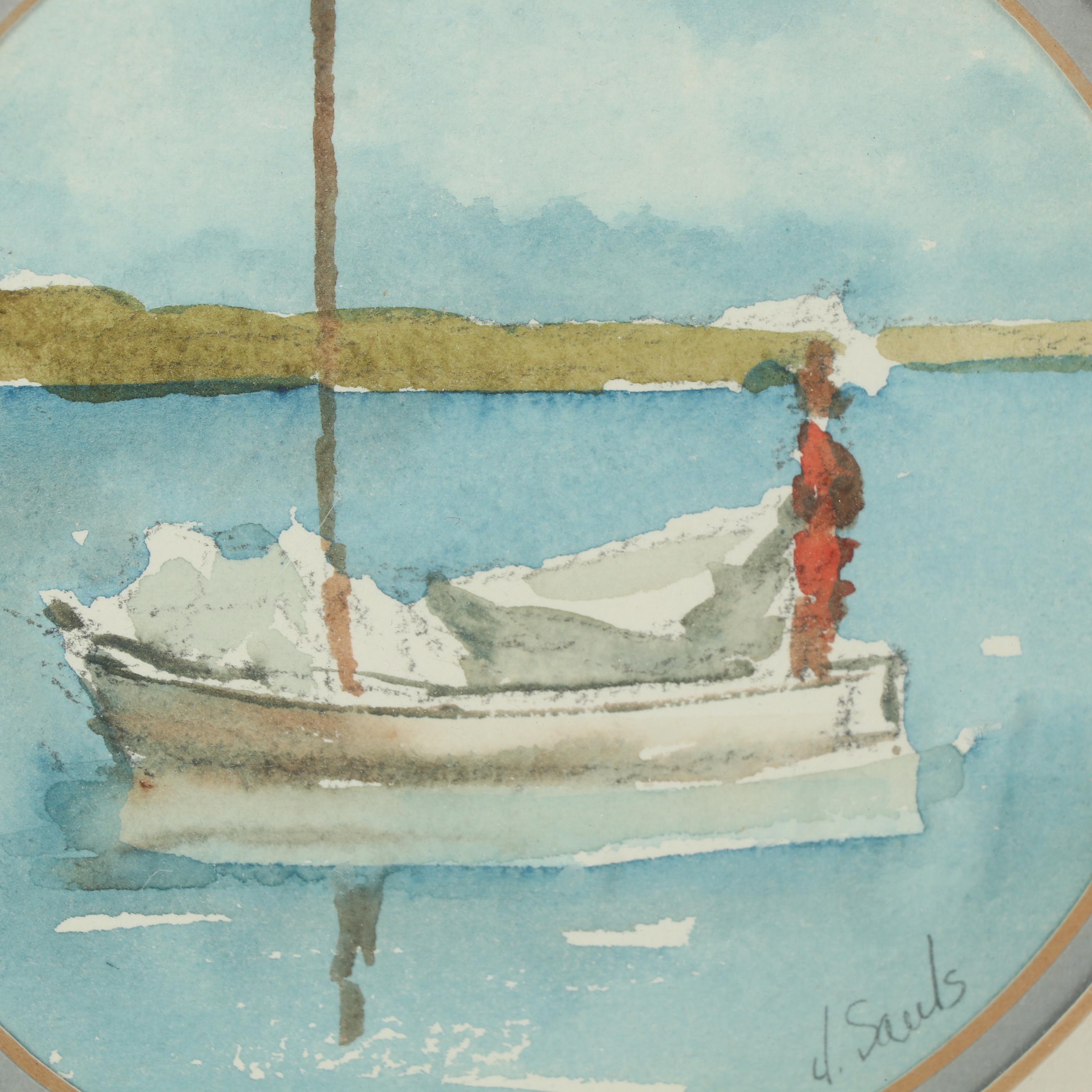 Jean Lay Sauls Watercolor Painting of a Sailboat