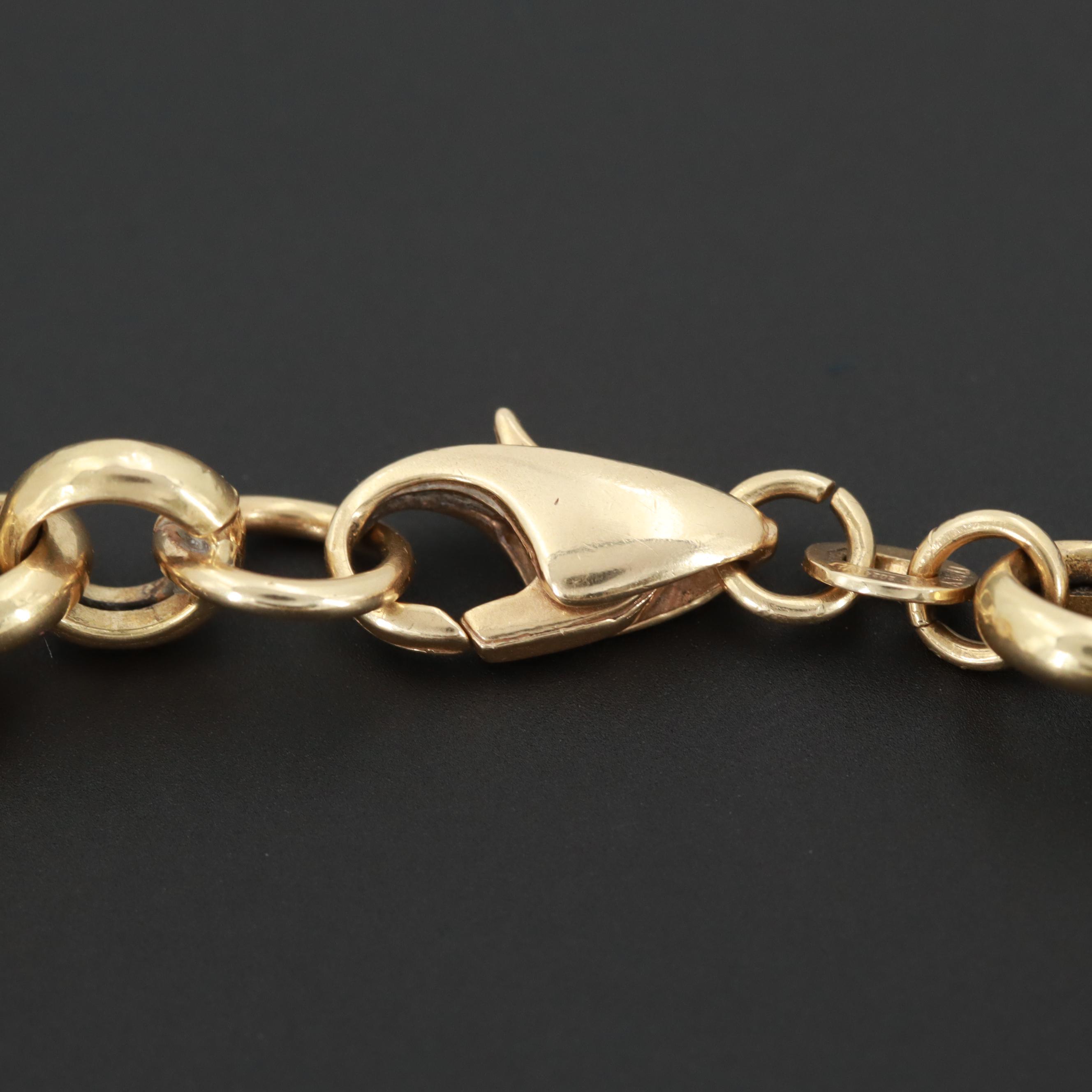 Italian 14K Yellow Gold Puffy Heart Bracelet with White and Rose Gold Charms