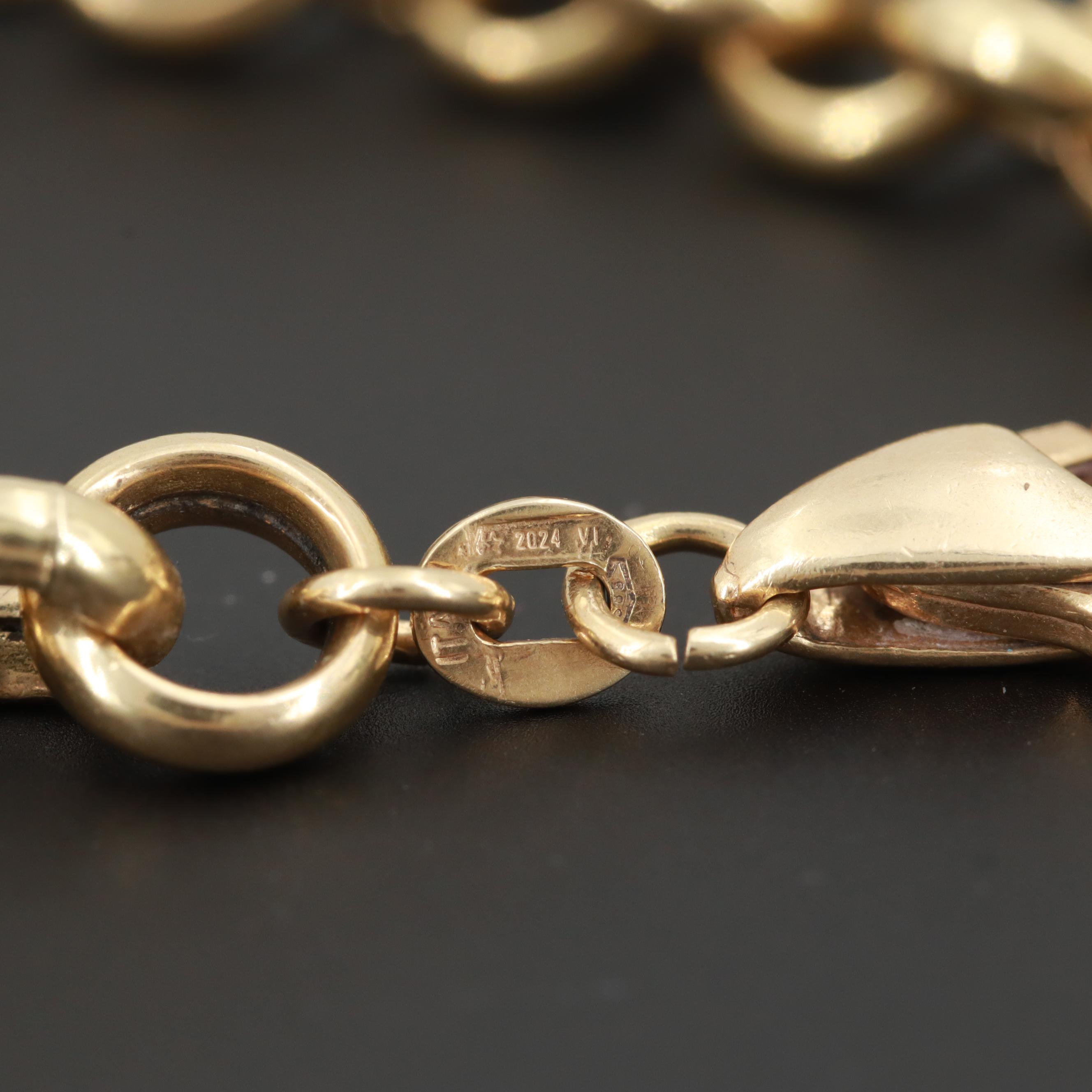 Italian 14K Yellow Gold Puffy Heart Bracelet with White and Rose Gold Charms