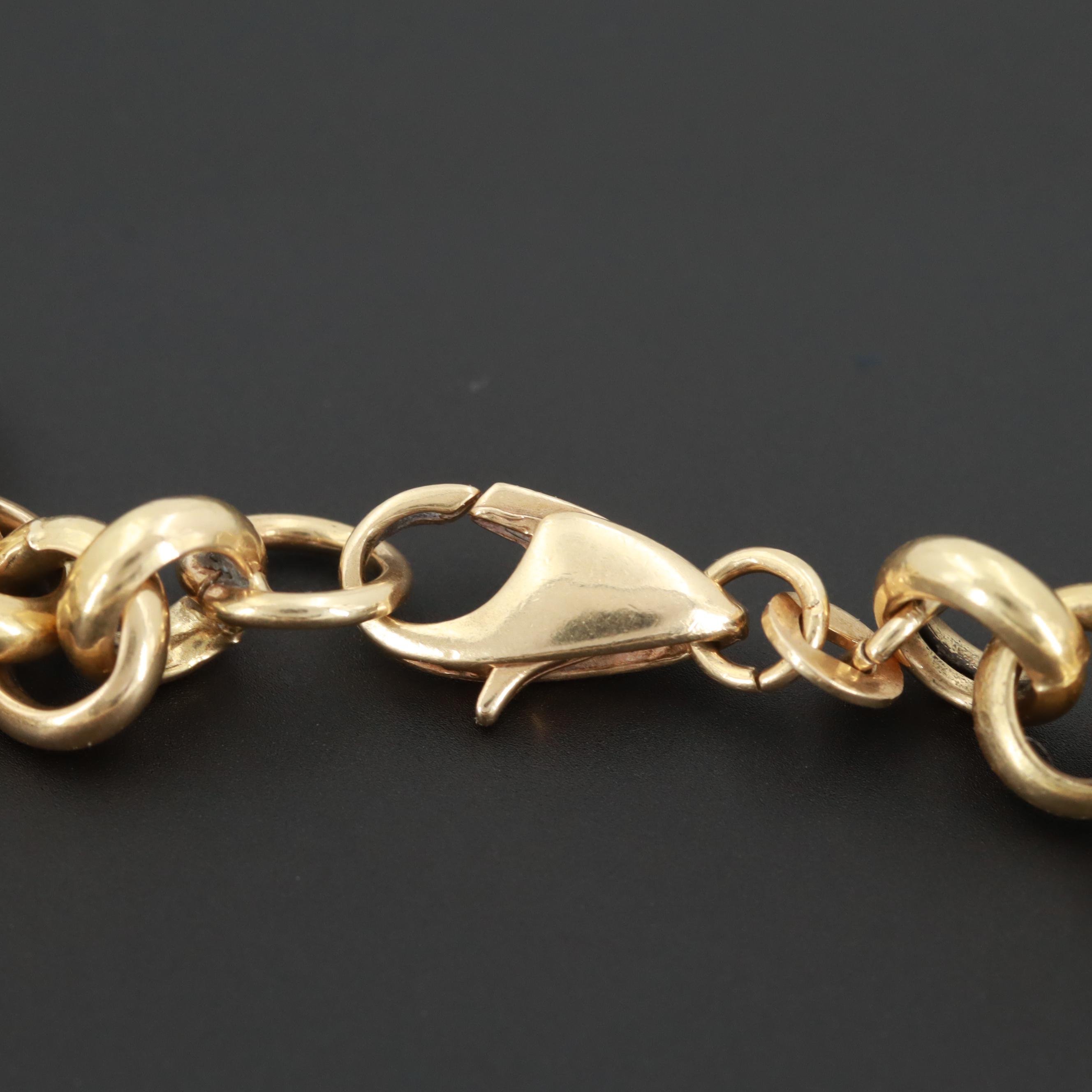 Italian 14K Yellow Gold Puffy Heart Bracelet with White and Rose Gold Charms