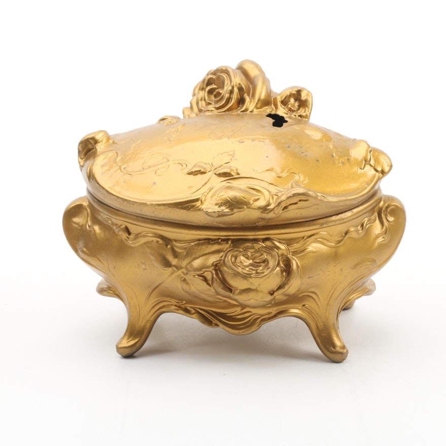 Art Nouveau Inspired Gold-Painted Rose Box