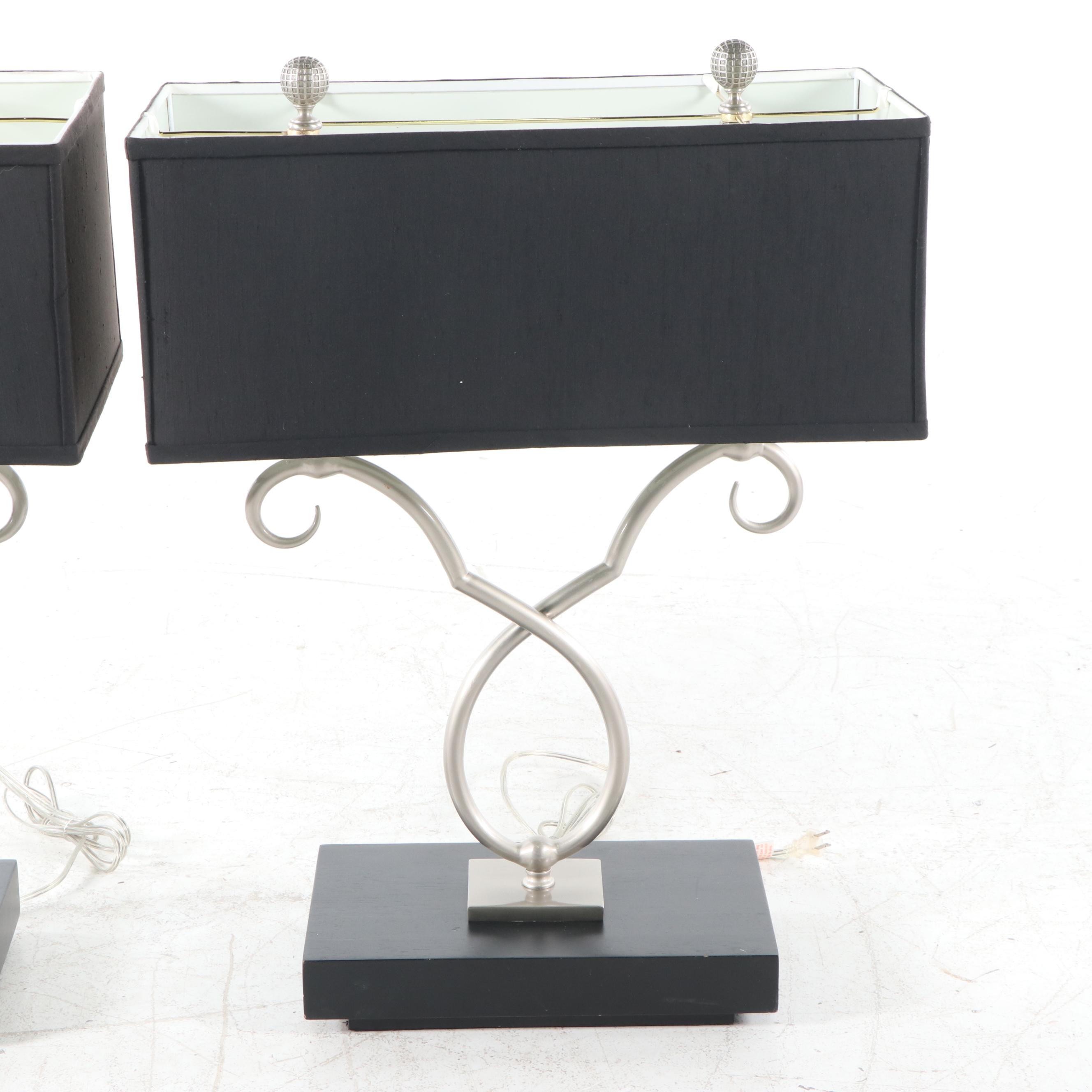 Contemporary Table Lamps in Brushed MEtal with Rectangular Shades