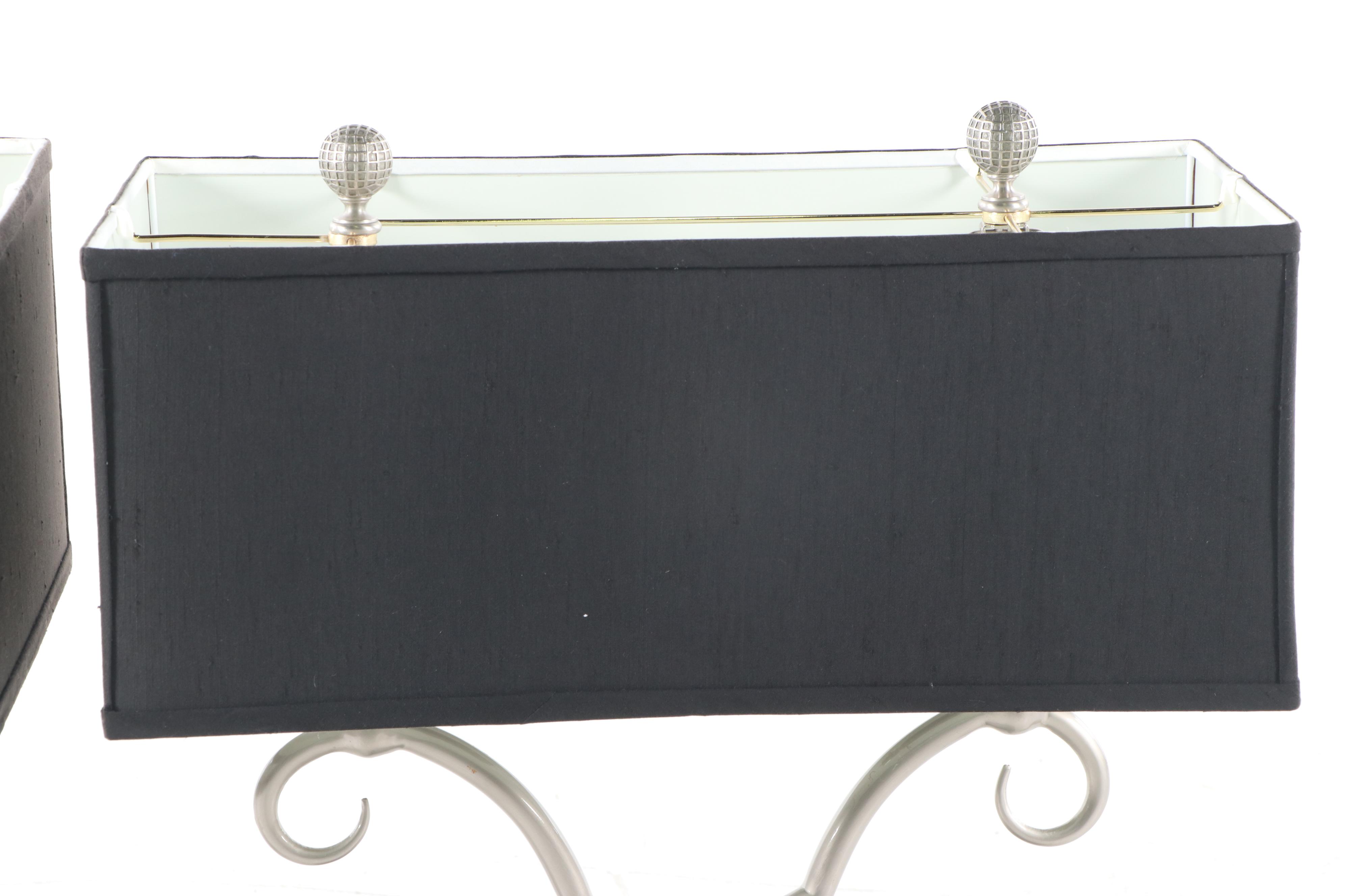 Contemporary Table Lamps in Brushed MEtal with Rectangular Shades