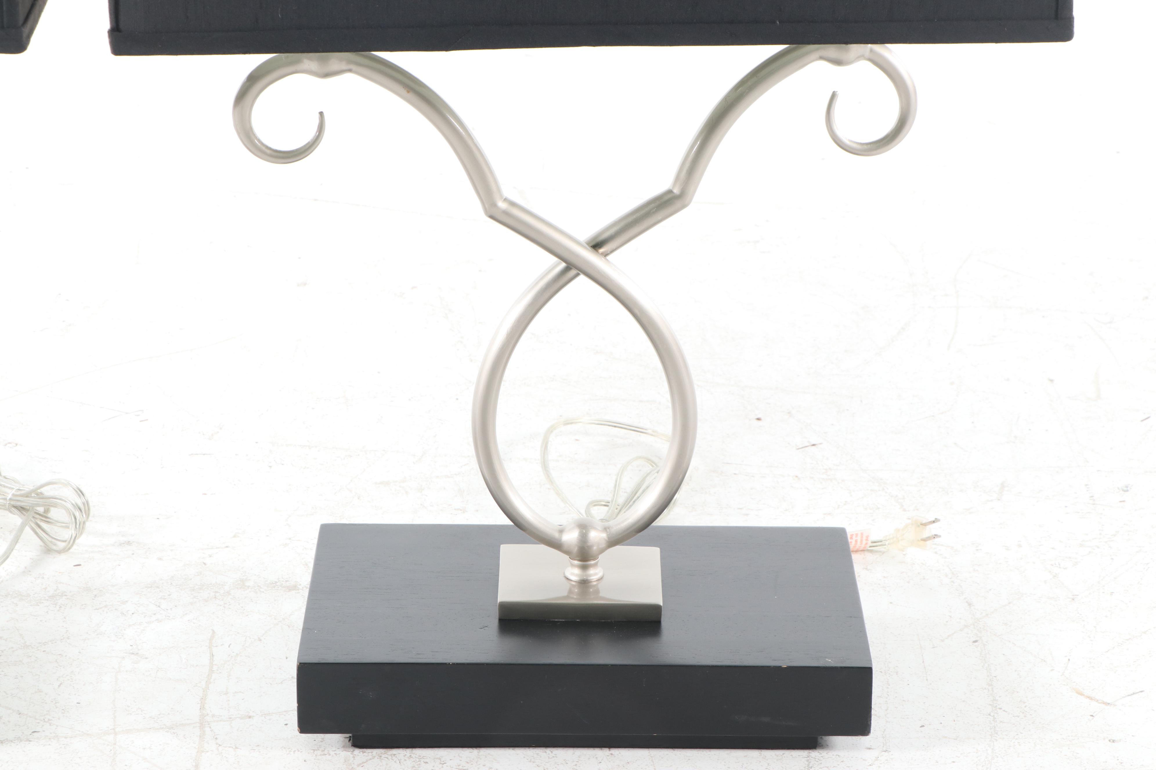 Contemporary Table Lamps in Brushed MEtal with Rectangular Shades