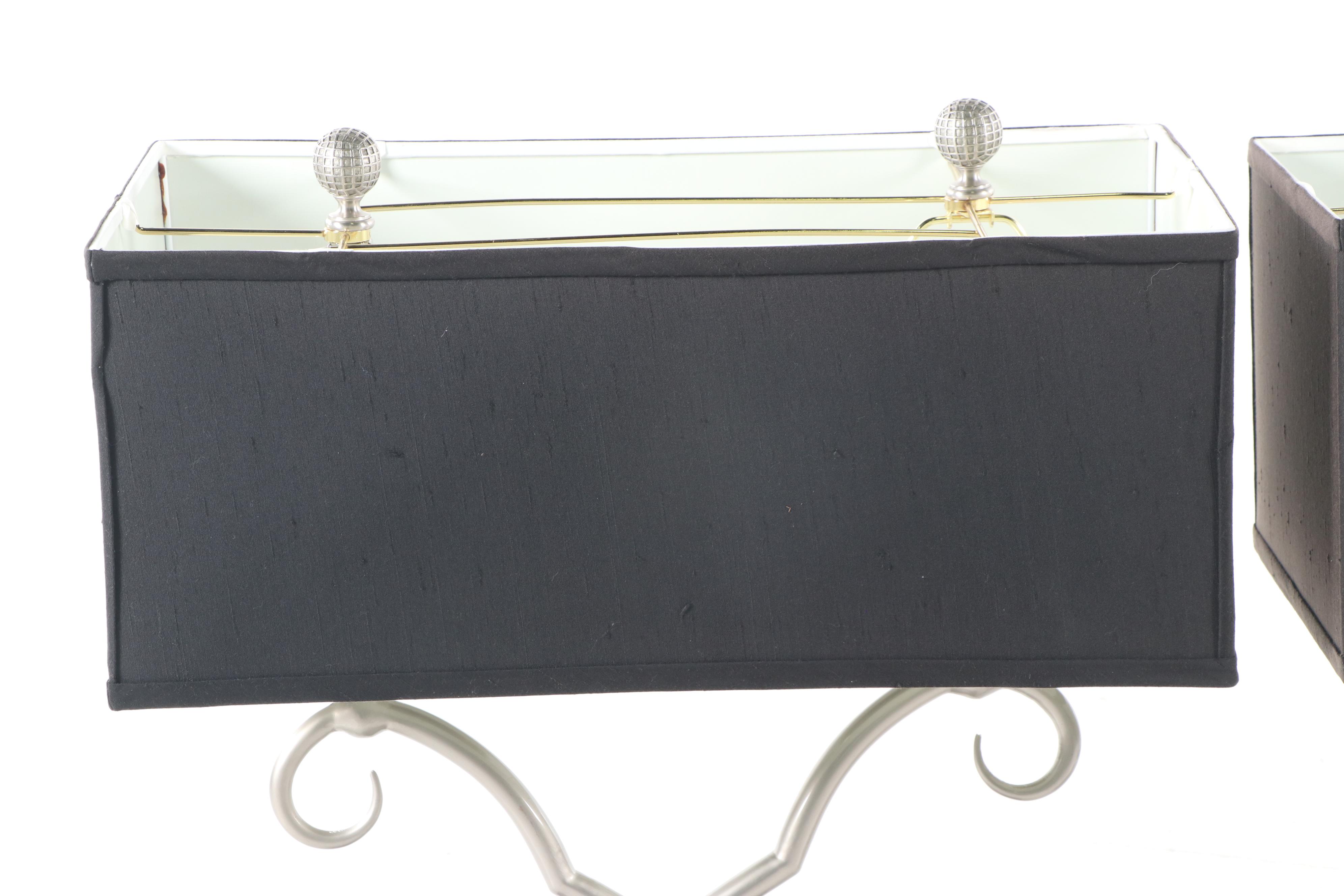 Contemporary Table Lamps in Brushed MEtal with Rectangular Shades