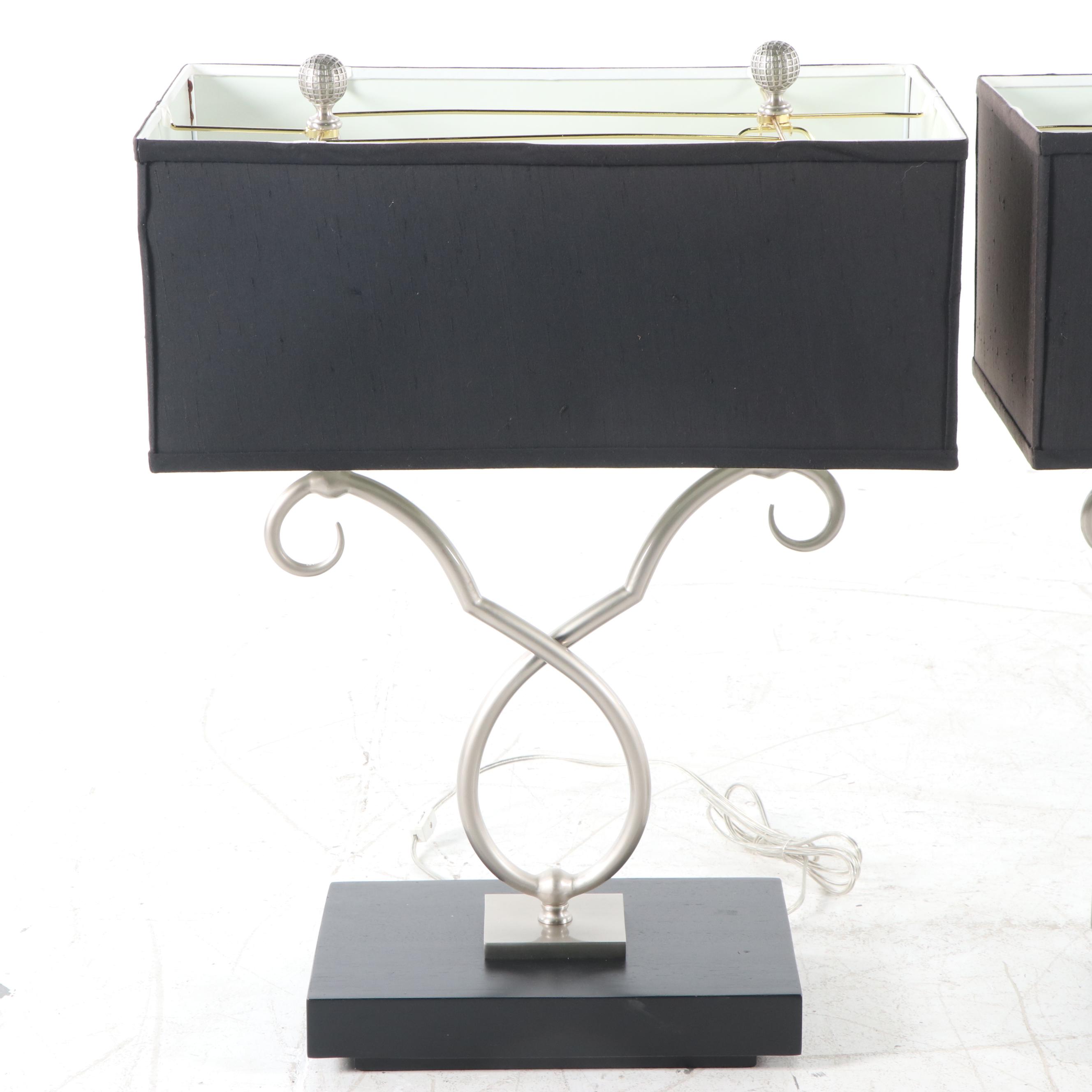 Contemporary Table Lamps in Brushed MEtal with Rectangular Shades