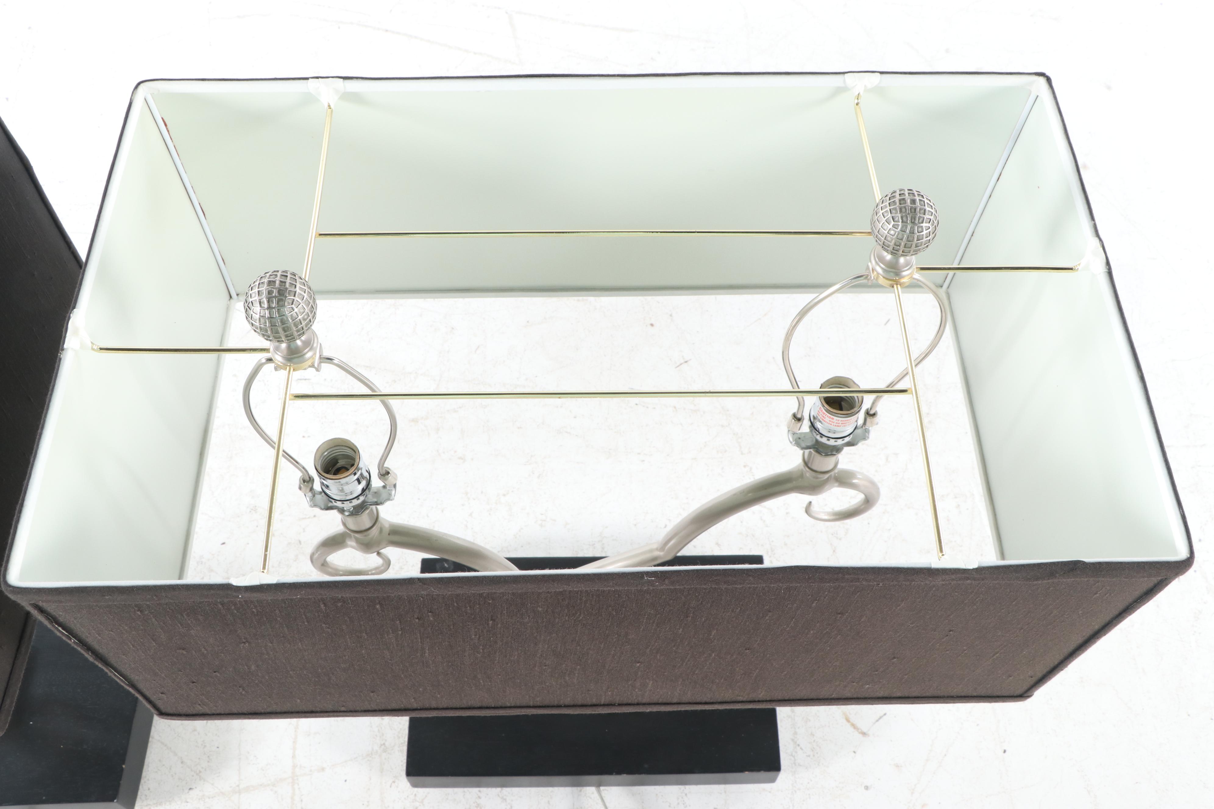 Contemporary Table Lamps in Brushed MEtal with Rectangular Shades