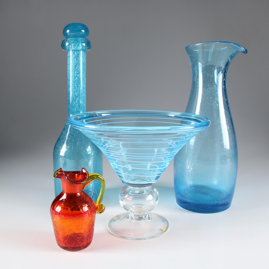 Colored Art Glass Carafe, Vase, and More