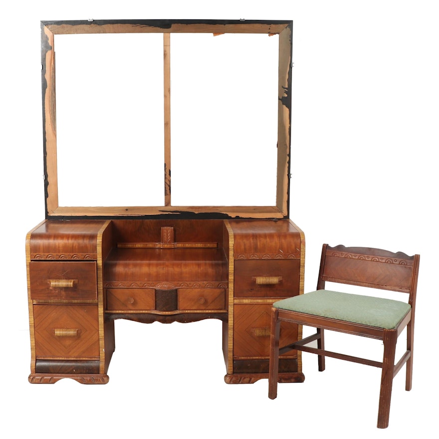 Art Deco Vanity with Bench Seat, Early 20th Century