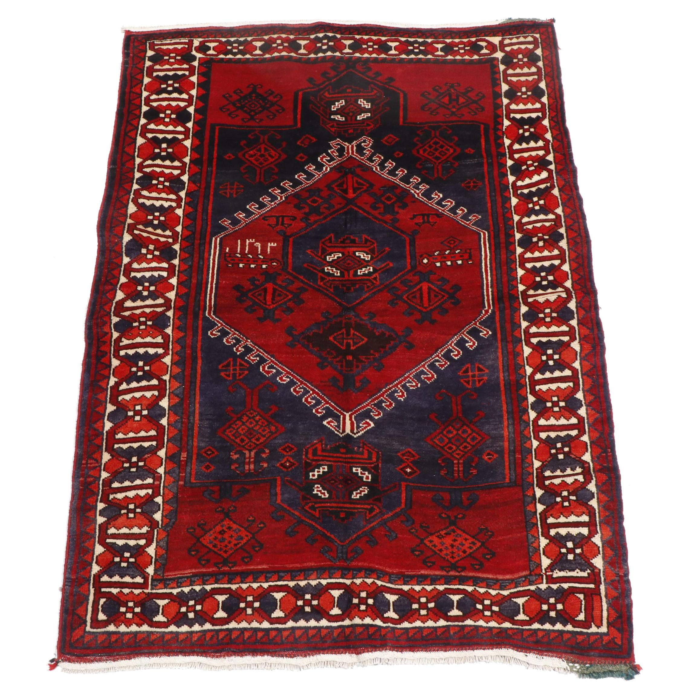 Hand-Knotted Caucasian Kazak Wool Rug