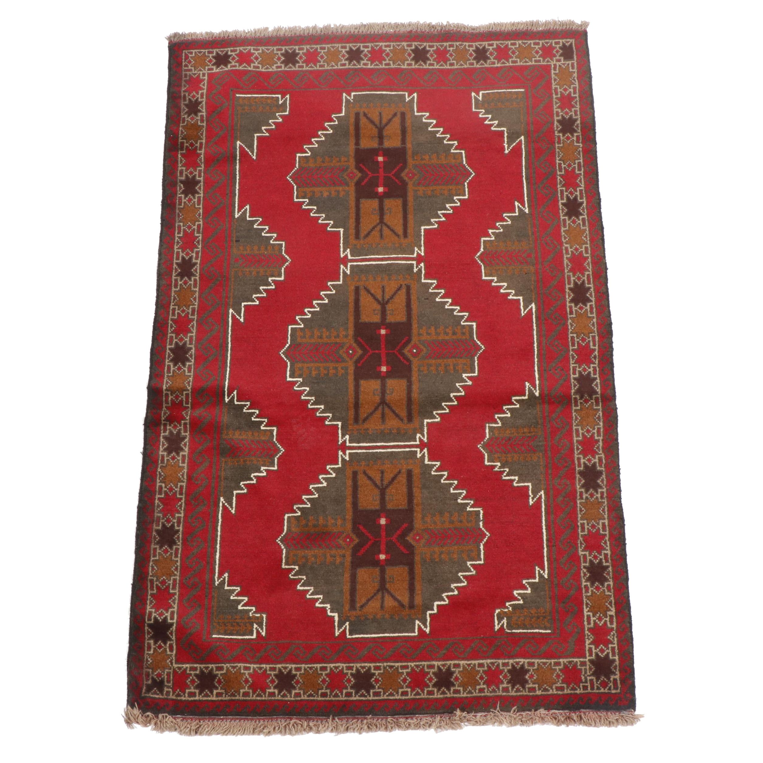 Contemporary Hand-Knotted Pakistani Baluch Wool Rug