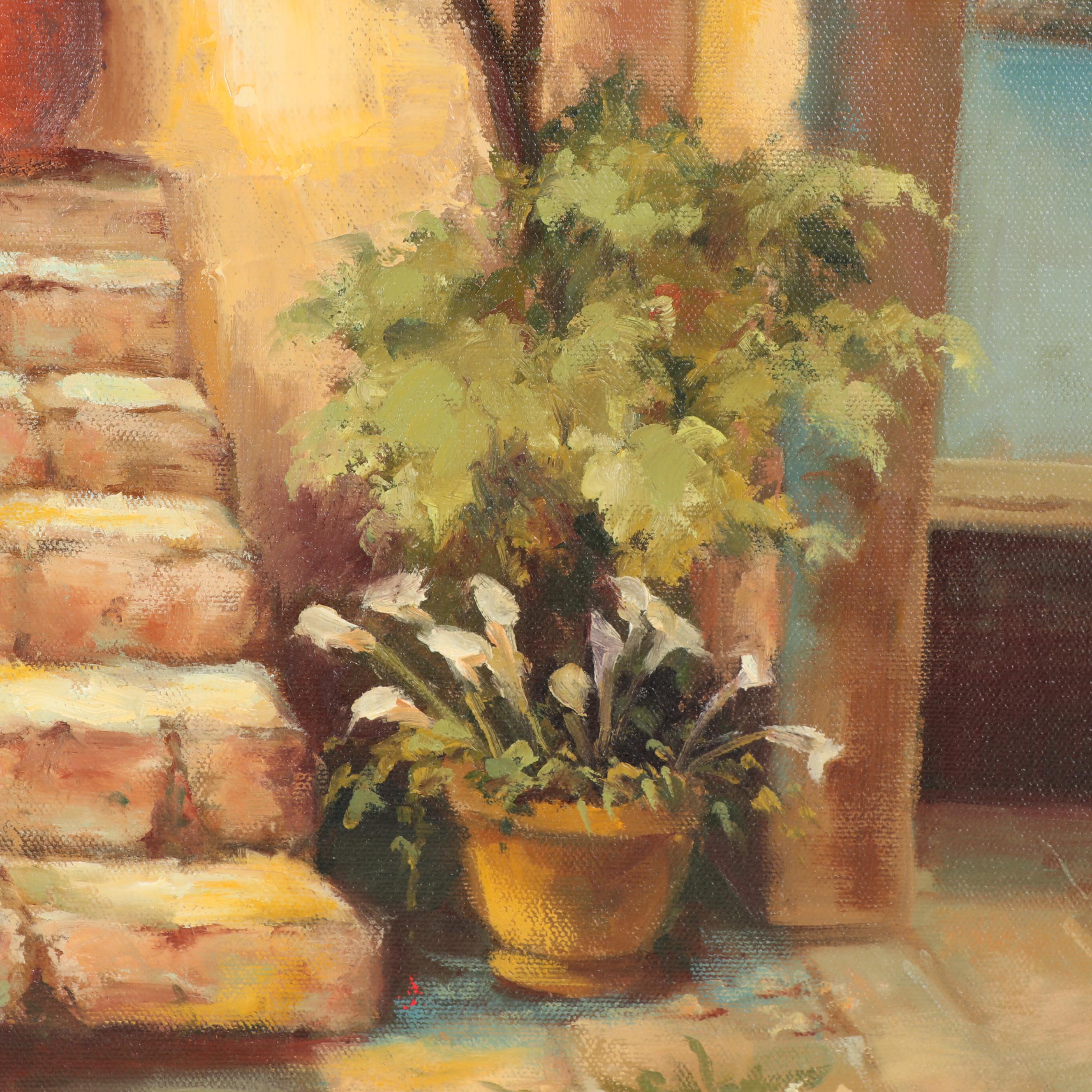 Joan Cole Oil Painting of an Mediterranean Villa