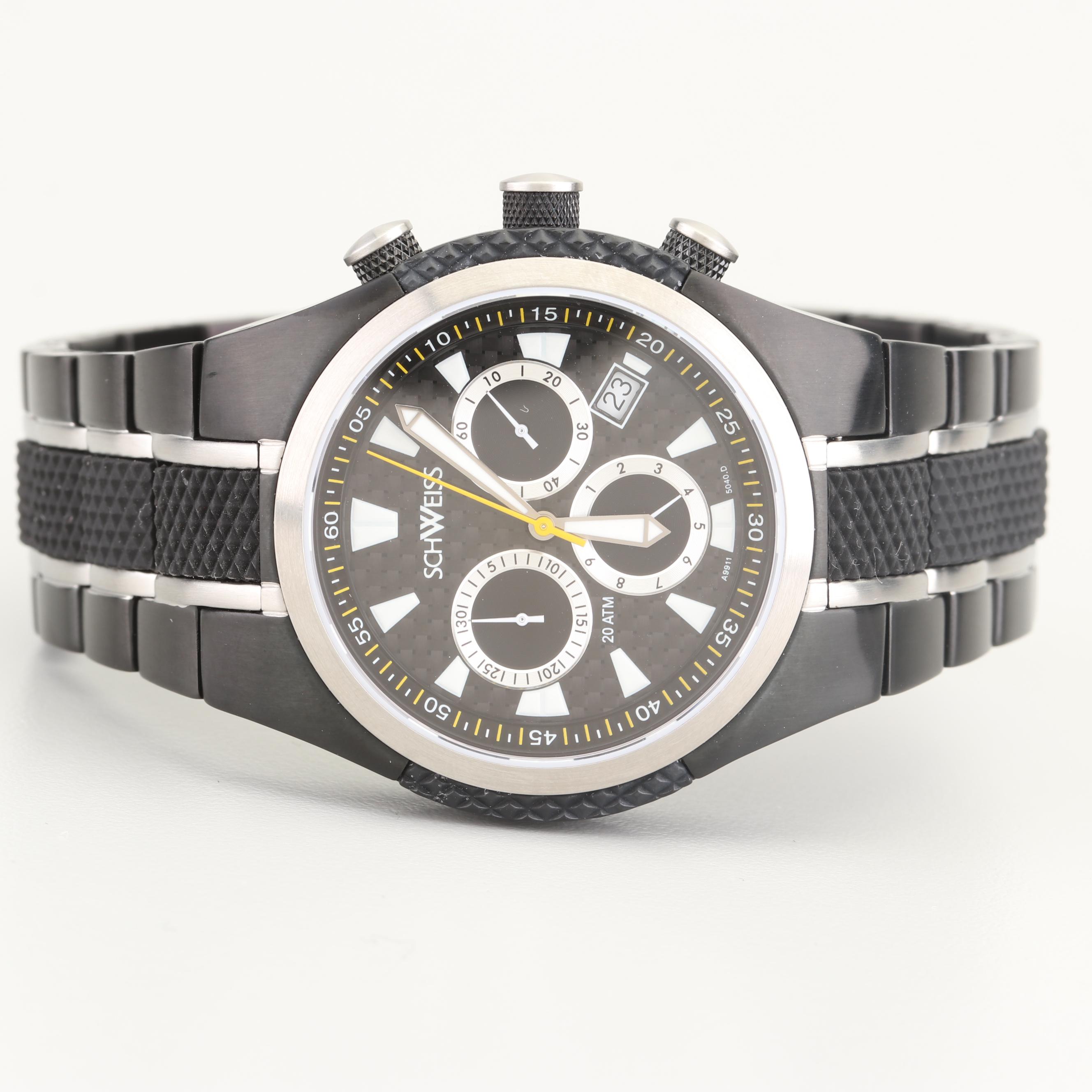 Schweiss Swiss Chronograph Black Stainless Steel and Rubber Watch