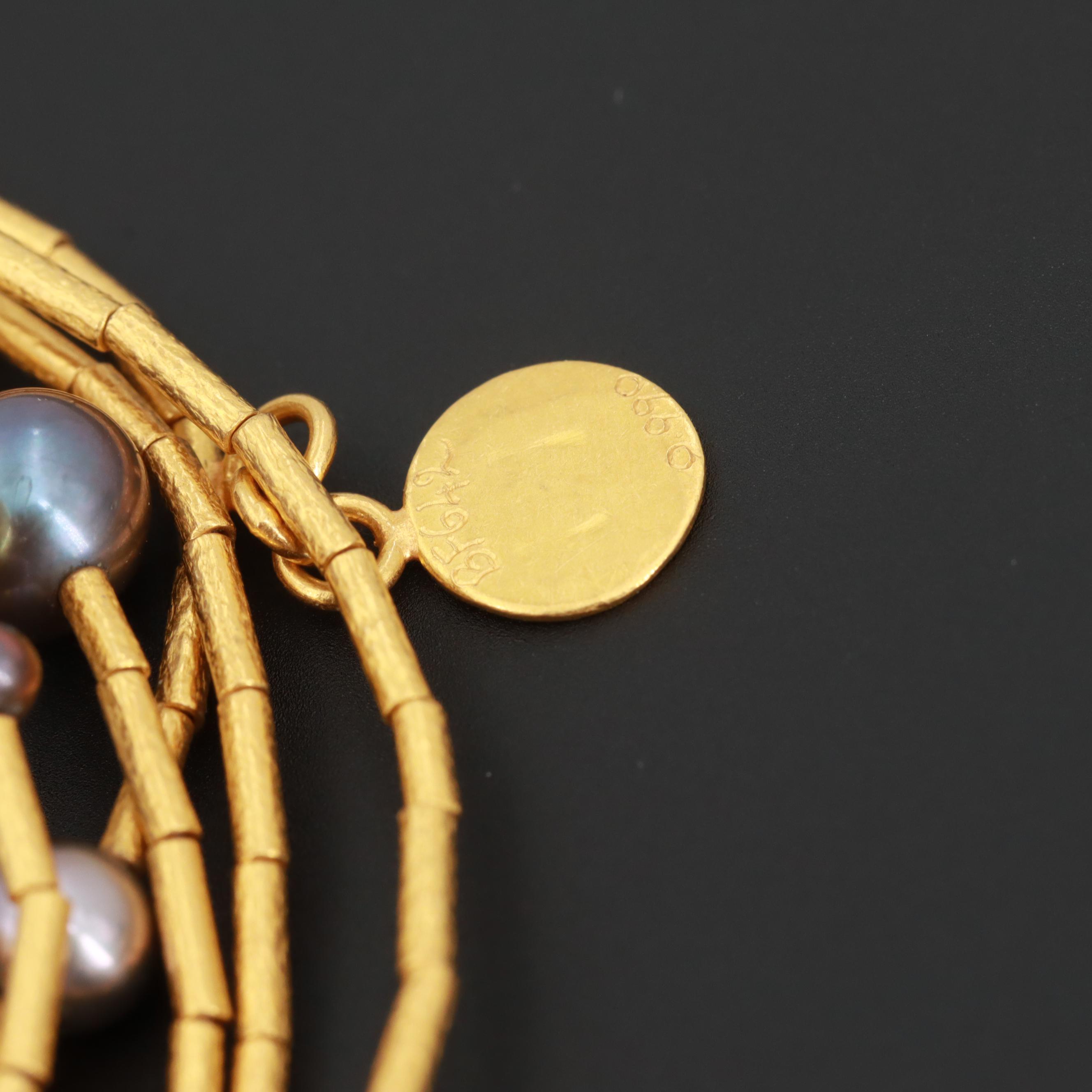 Gurhan 24K Yellow Gold Cultured Pearl and Emerald Multi-Strand Bracelet