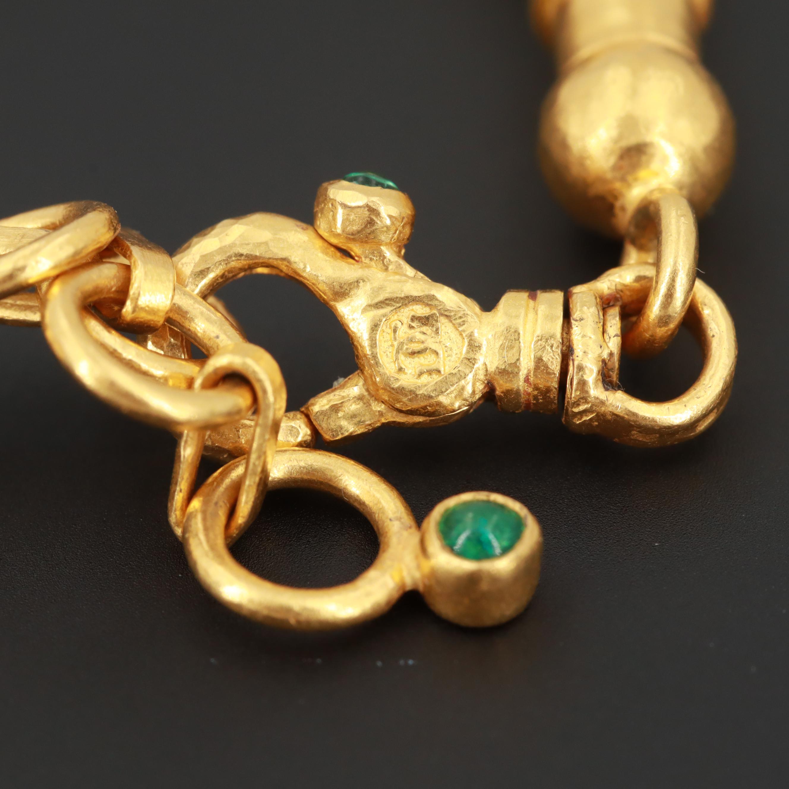 Gurhan 24K Yellow Gold Cultured Pearl and Emerald Multi-Strand Bracelet