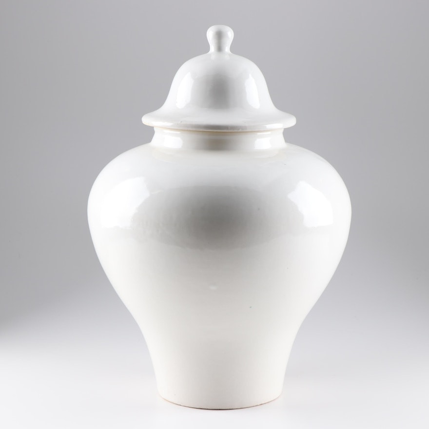 White Ceramic Ginger Jar, Contemporary