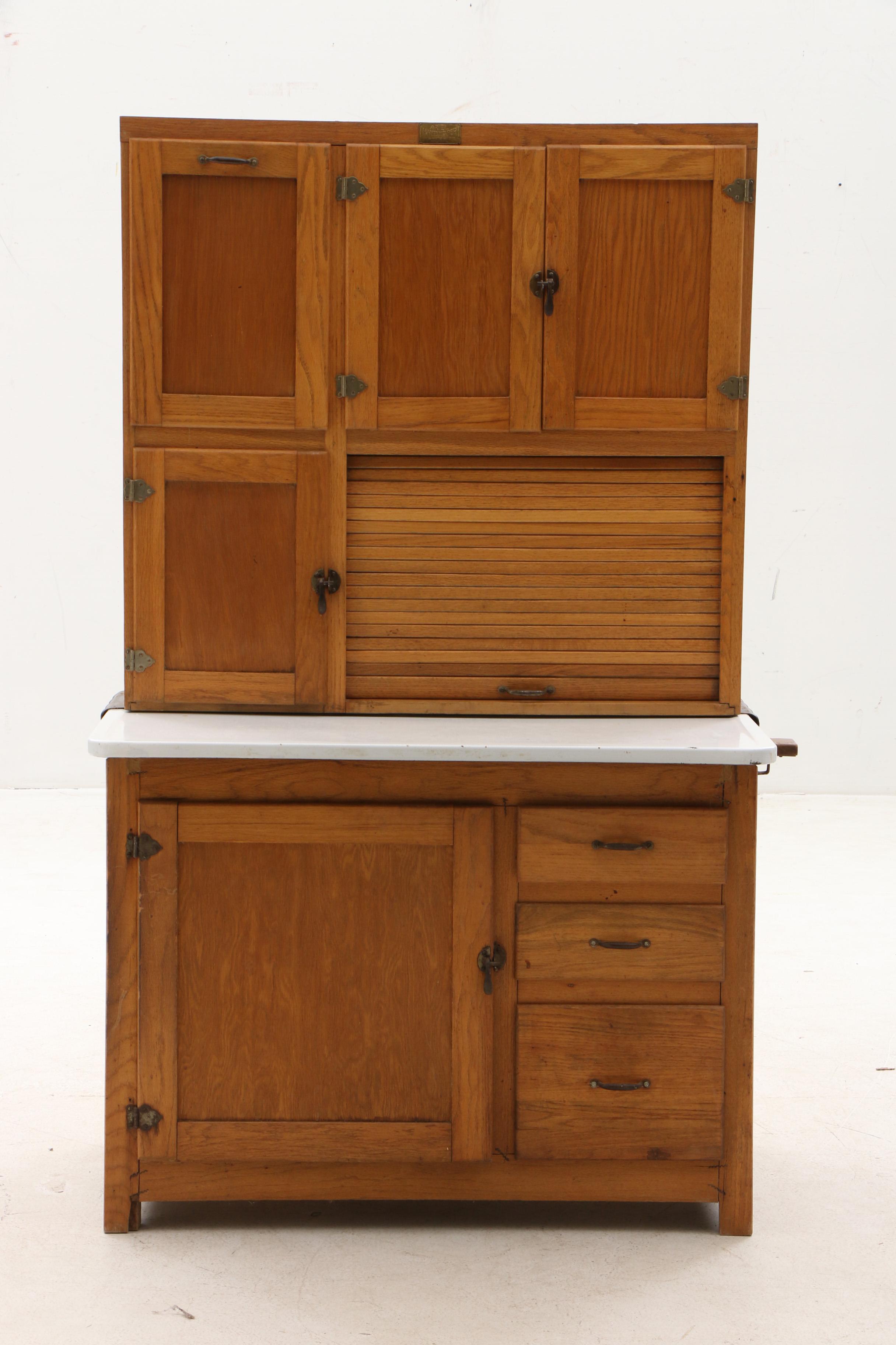 Oak and Enamel Hoosier Cabinet by Ariel Handy Helper
