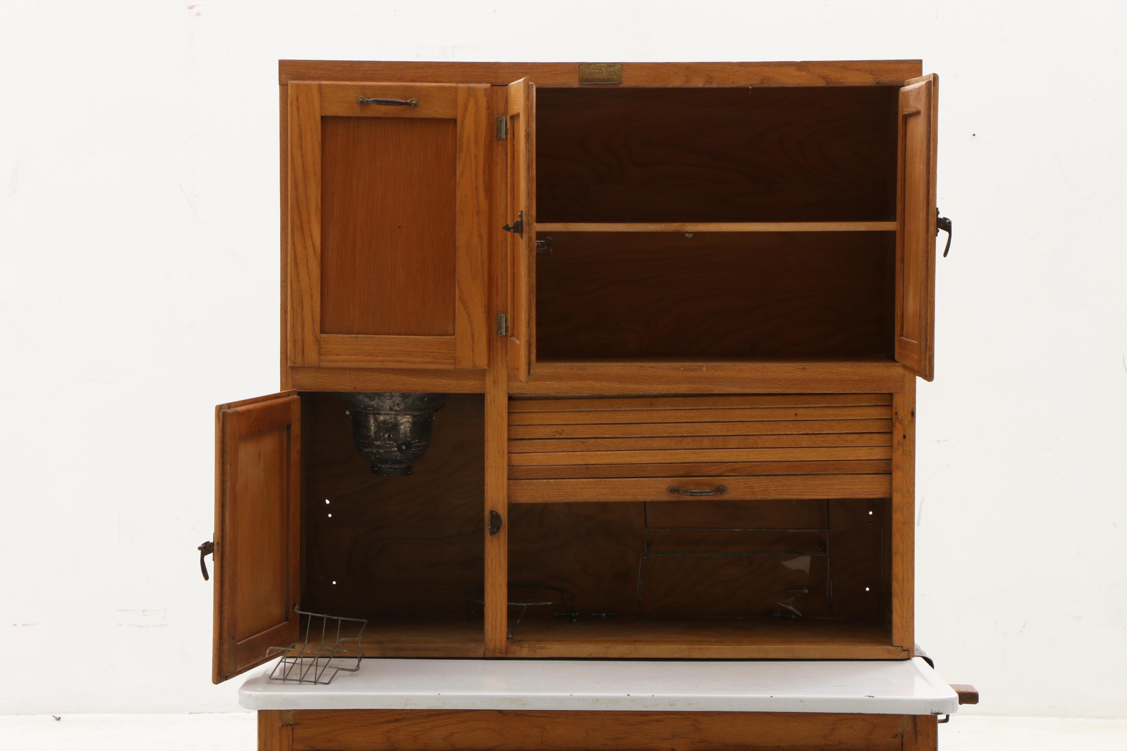 Oak and Enamel Hoosier Cabinet by Ariel Handy Helper