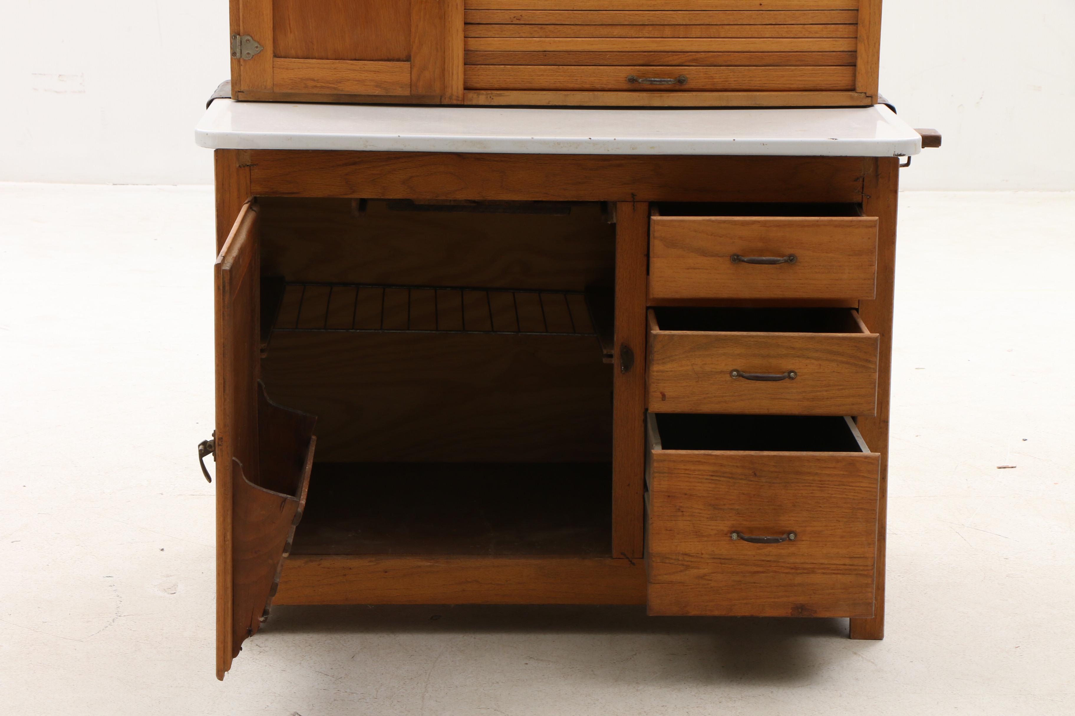 Oak and Enamel Hoosier Cabinet by Ariel Handy Helper