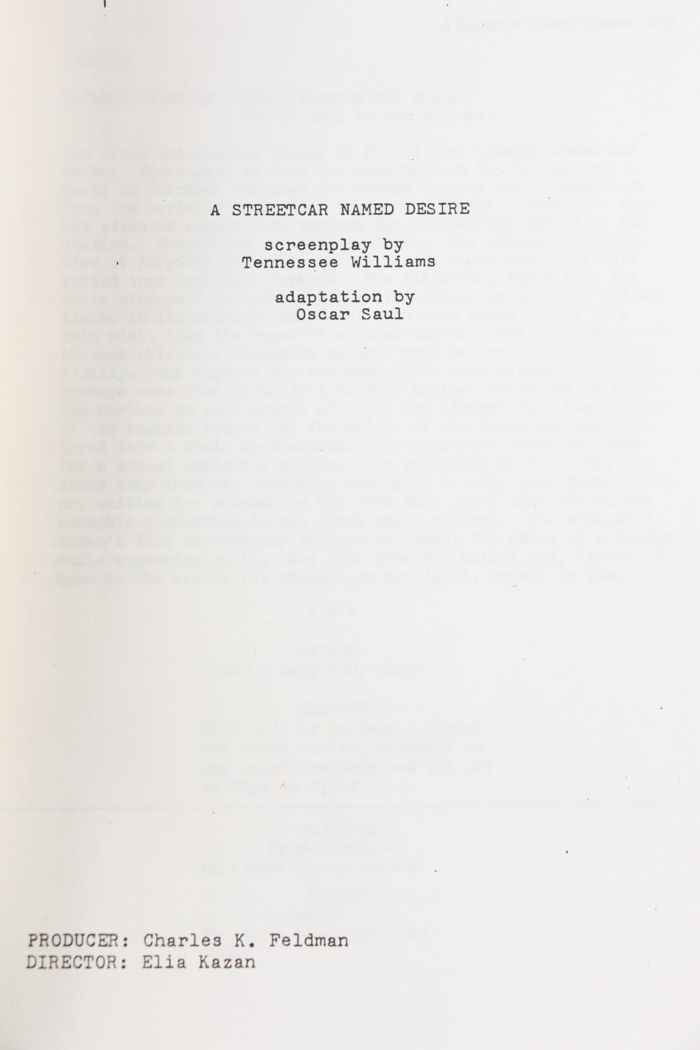 "A Streetcar Named Desire" Screenplay by Tennessee Williams