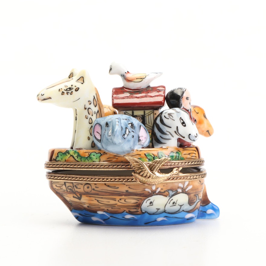 La Gloriette Hand-Painted Limoges Porcelain Noah's Ark Trinket Box
